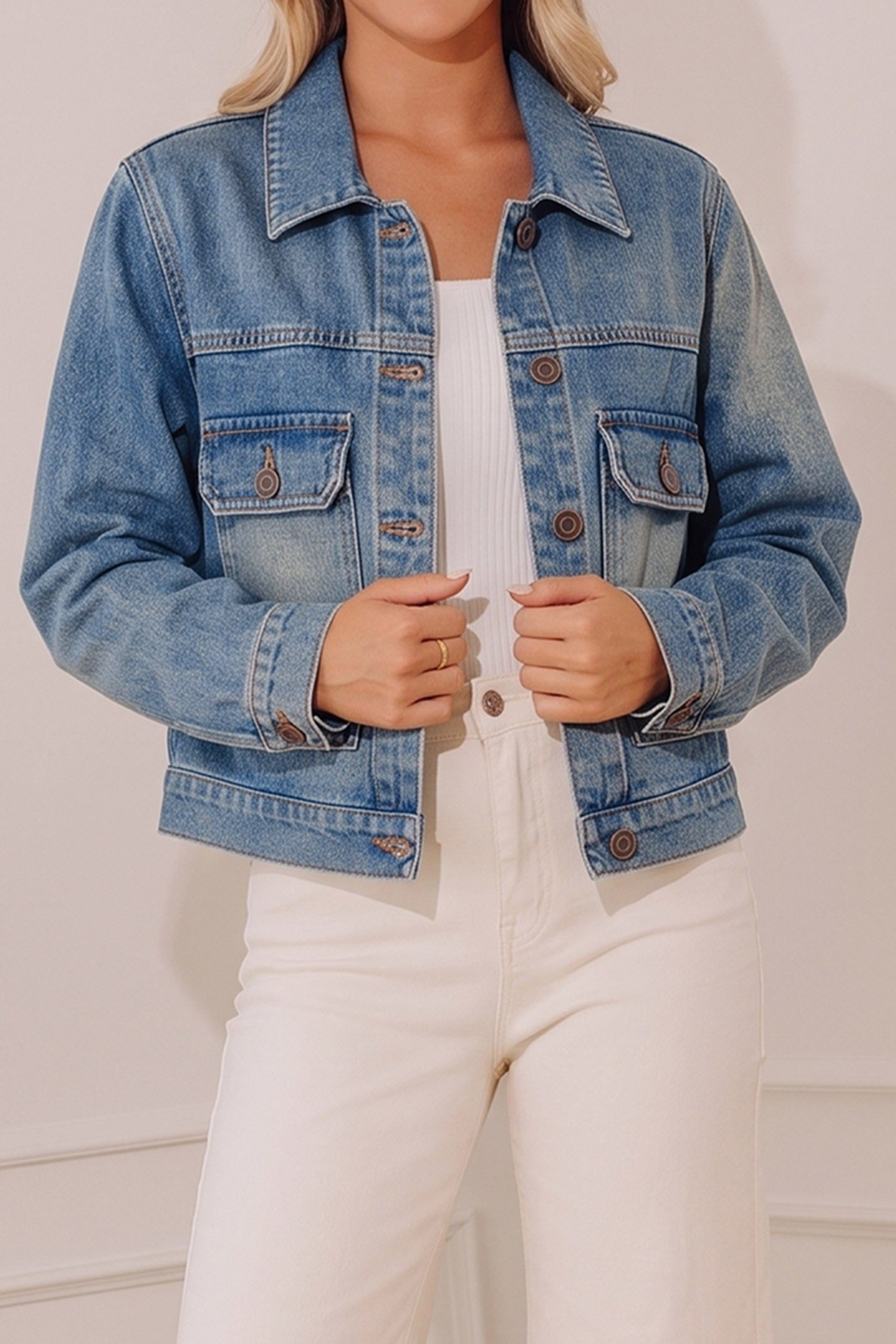 Beau Blue Flap Pockets Tailored Denim Jacket