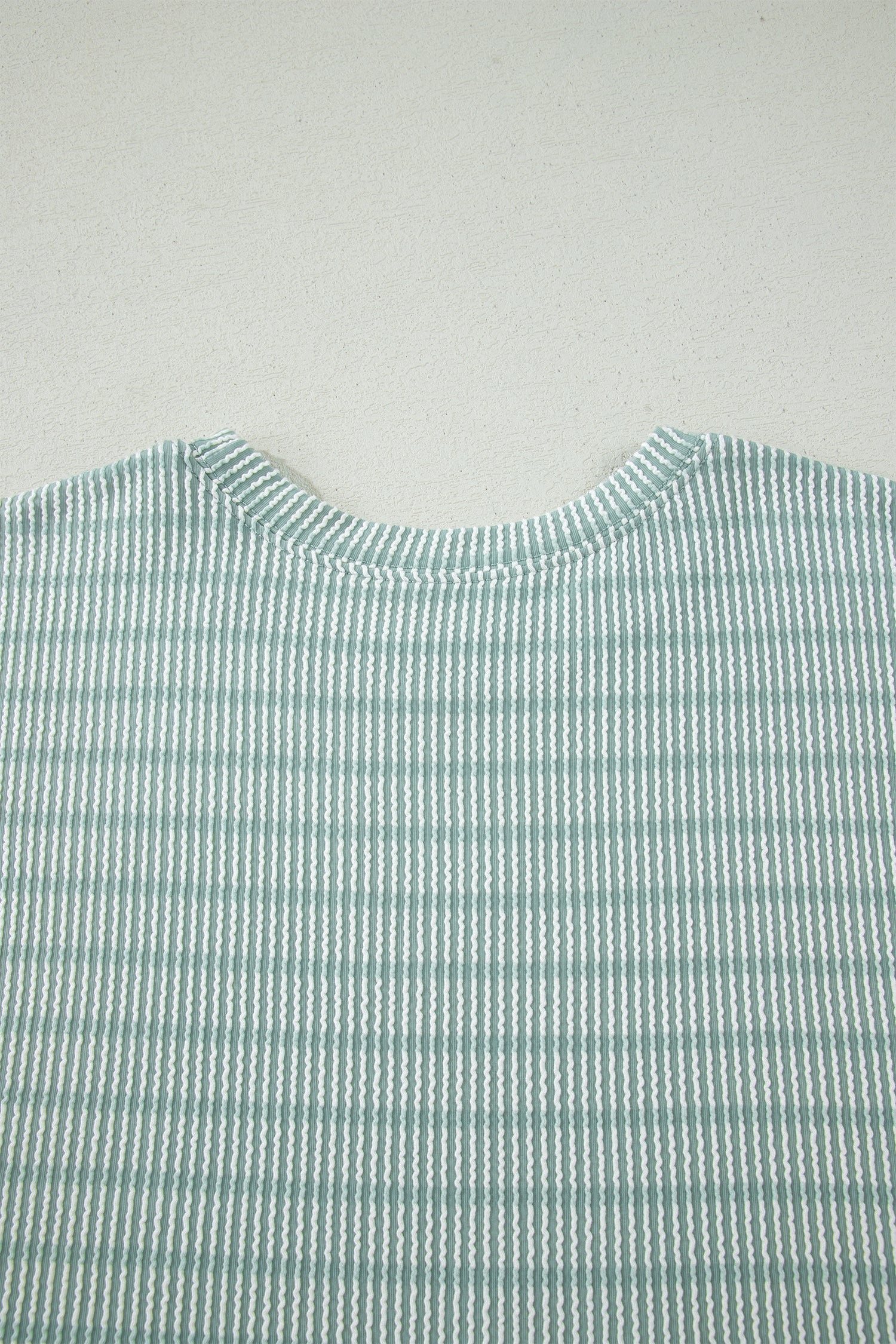 Green Stripe Raised Rib Loose Tee Drawstring Elastic Waist 2pcs Short Set