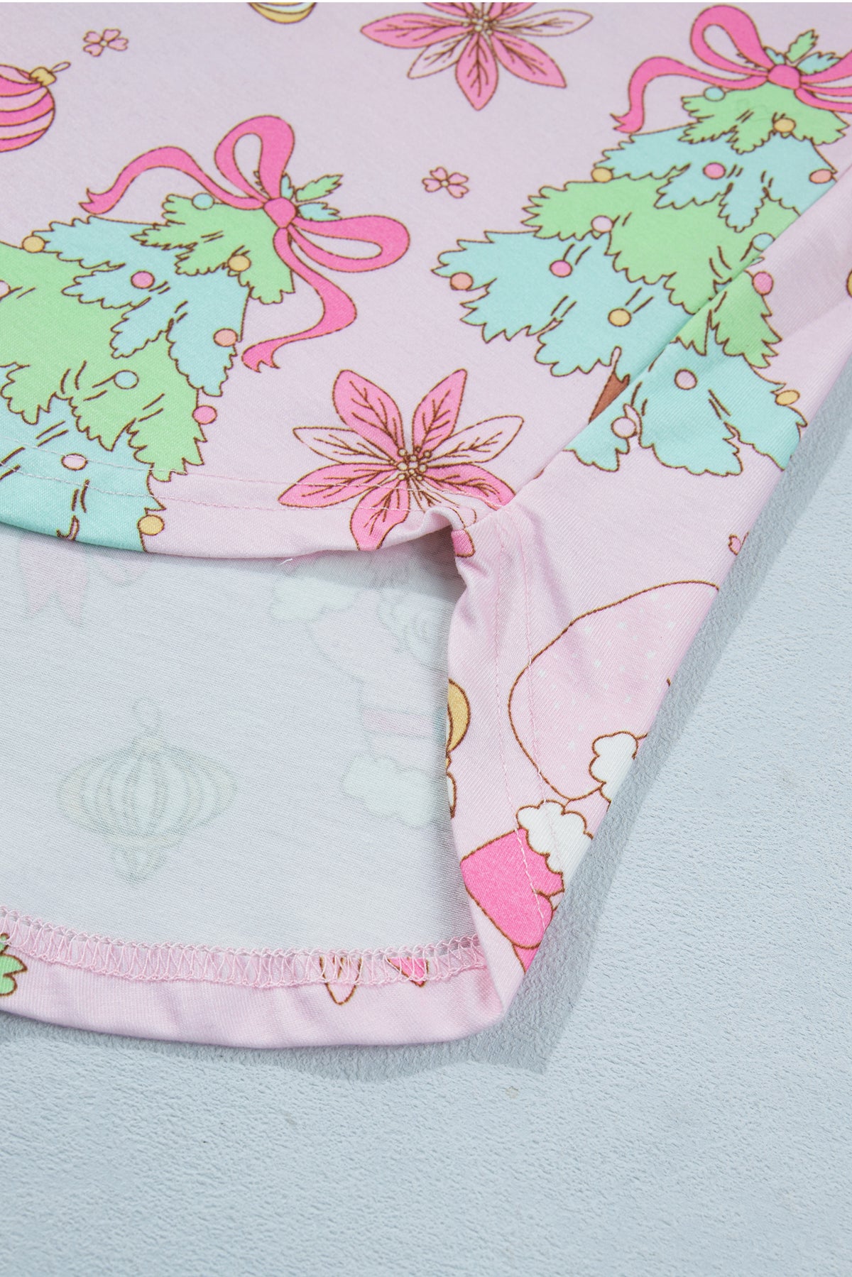 Pink Christmas Print Button Front Long Sleeve Lounge Set