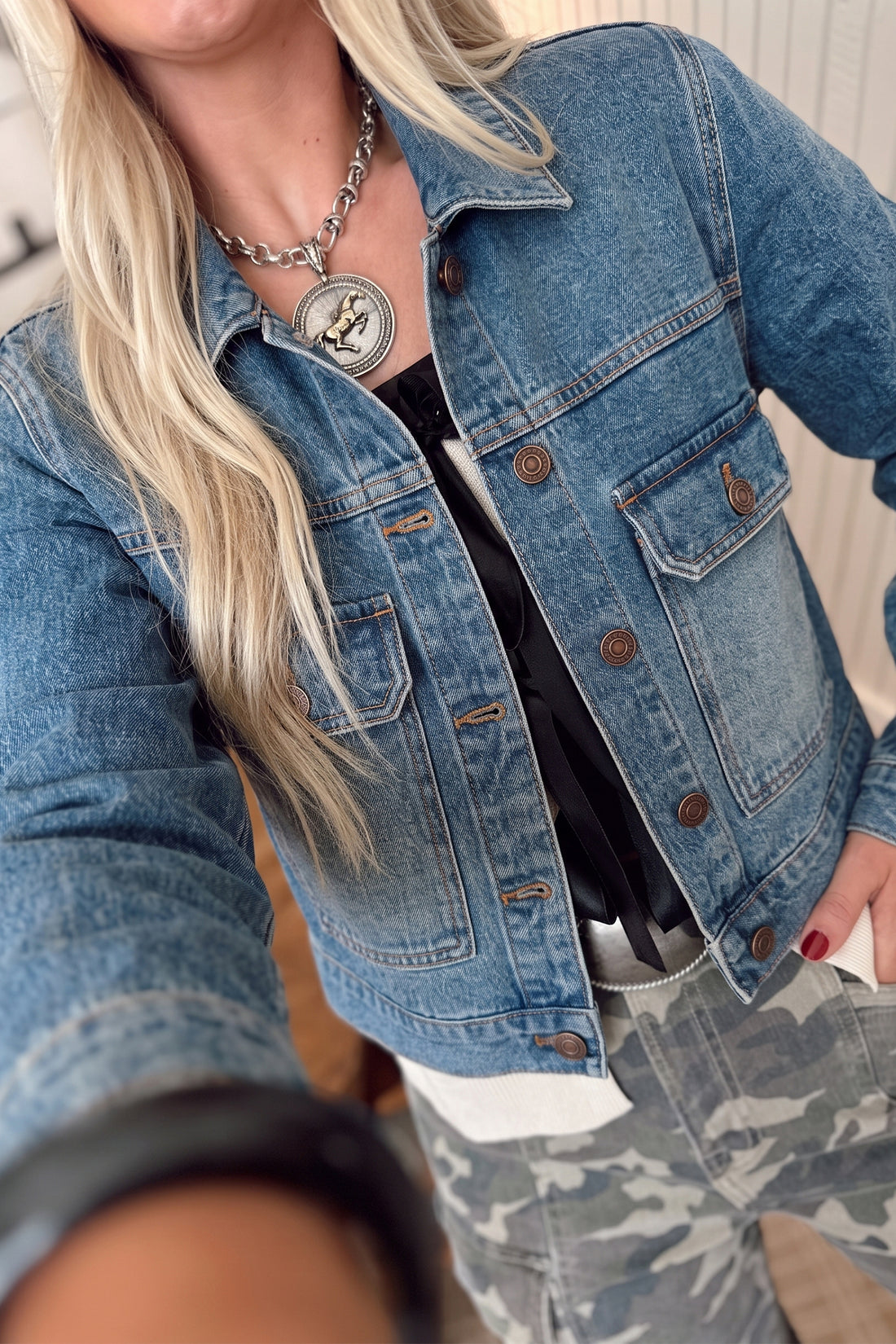 Ashleigh Blue Button Pocket Casual Shift Denim Jacket
