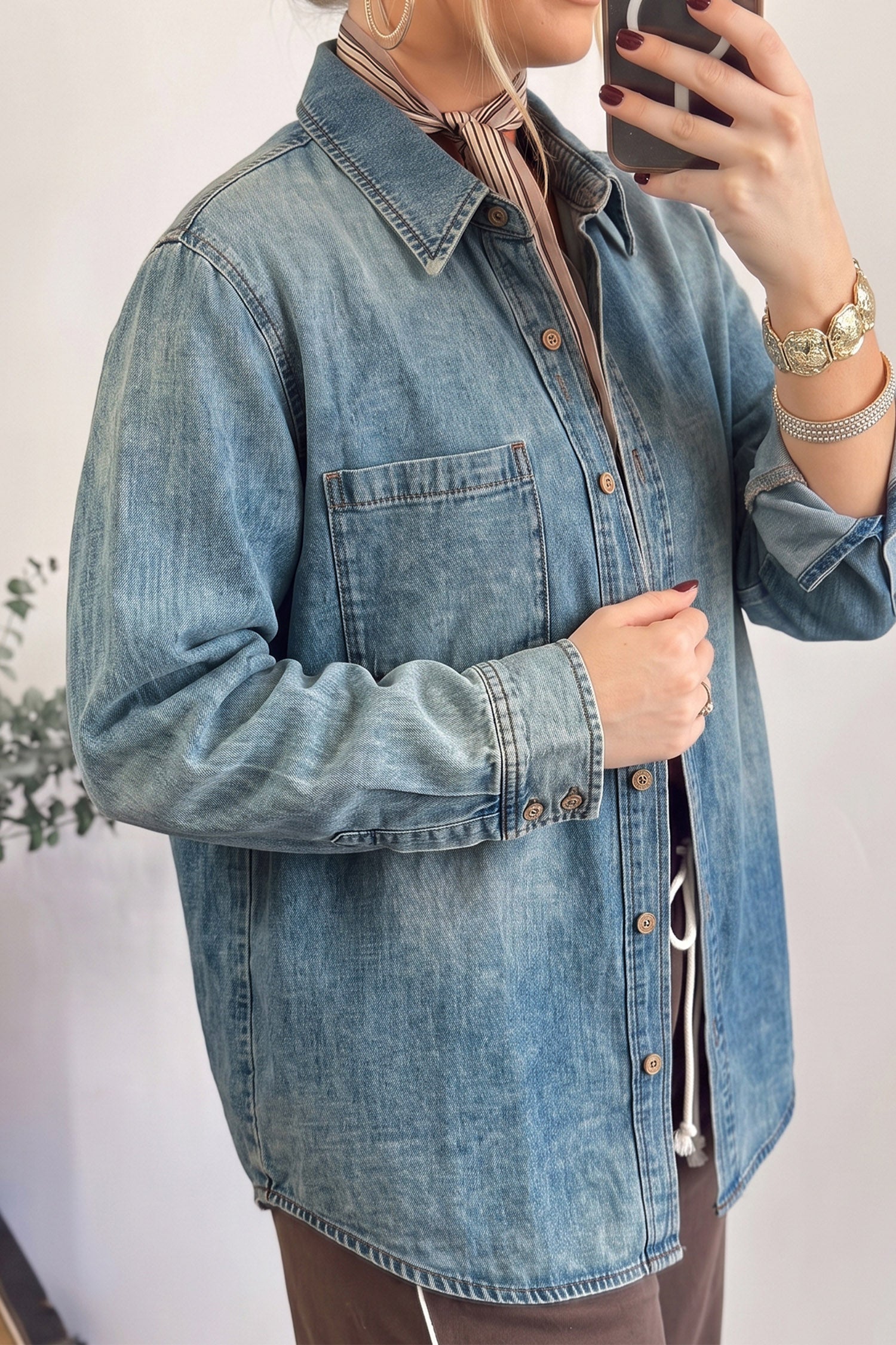 Beau Blue Western Tunic Shirt Style Denim Jacket
