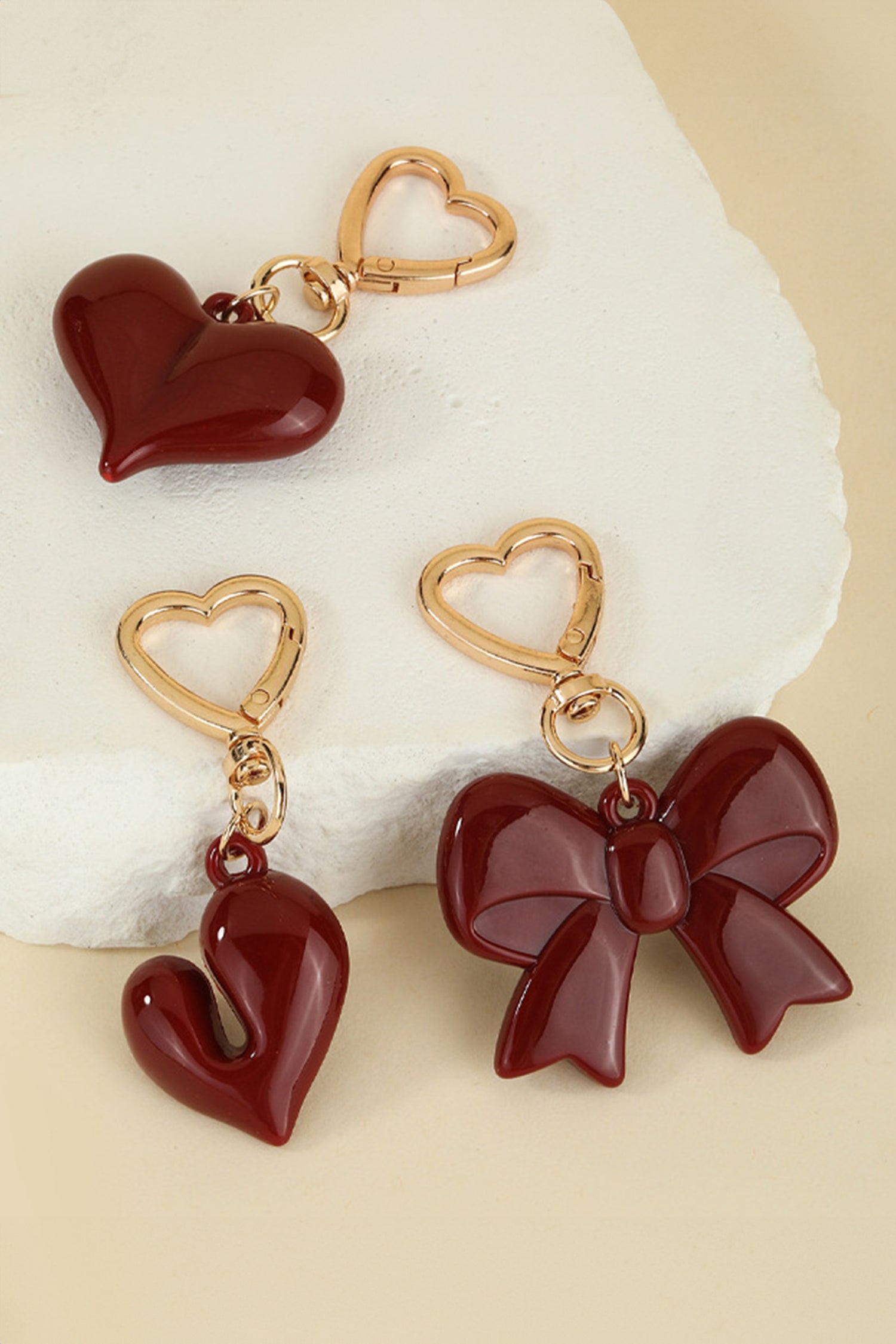 Red Dahlia Aesthetic Bow Stainless Heart Shape Hook Keychain Bag Accessory
