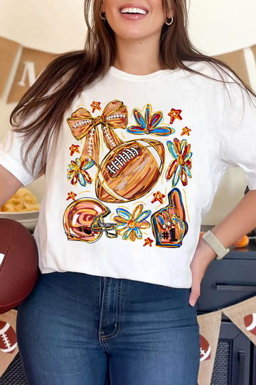 White Vibrant Football Graphic Game Day Cheerful T Shirt