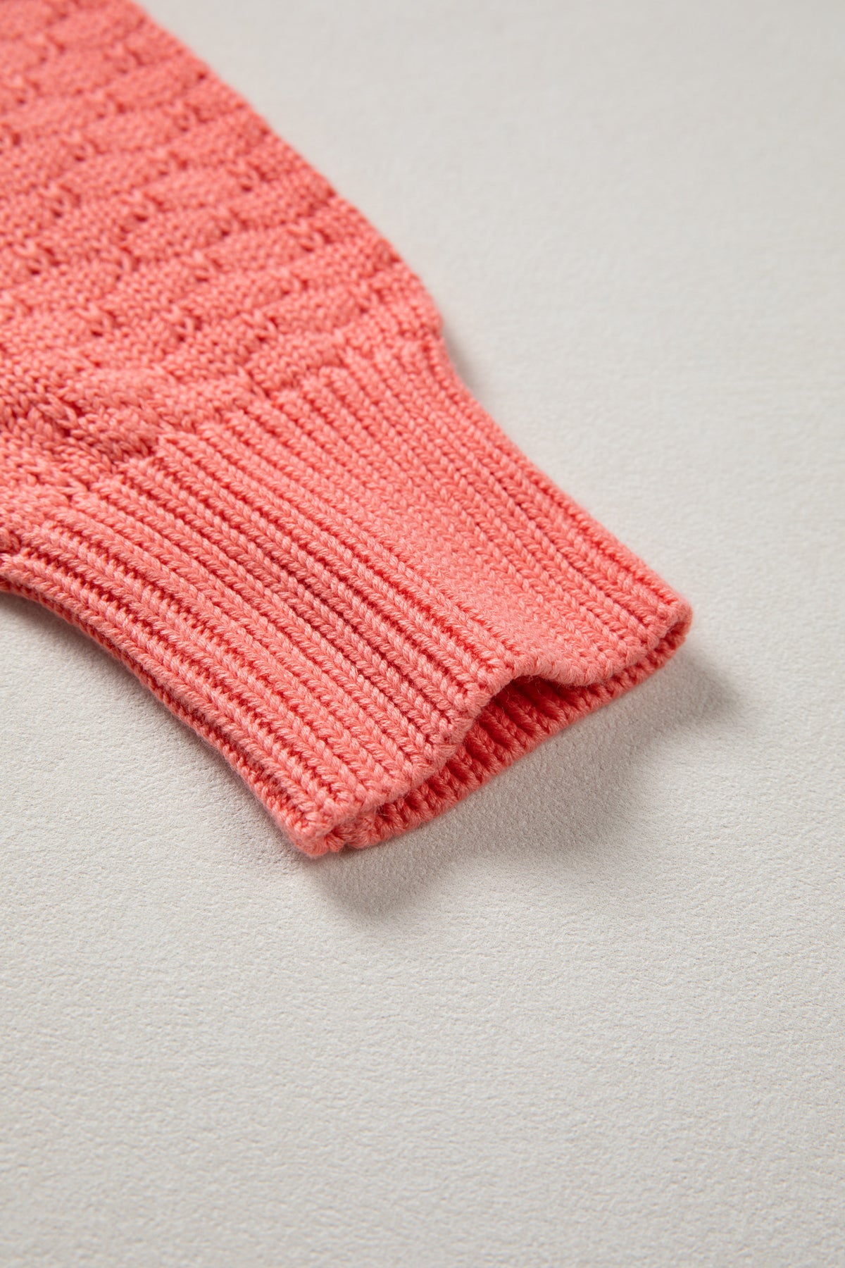 Coral Paradise Drop Shoulder Ribbed Knit Long Sleeve Sweater