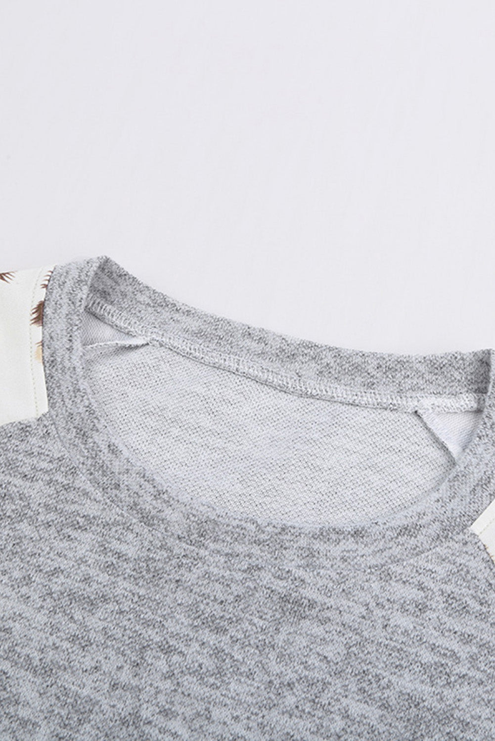 Gray Round Neck Leopard Long Sleeve Top