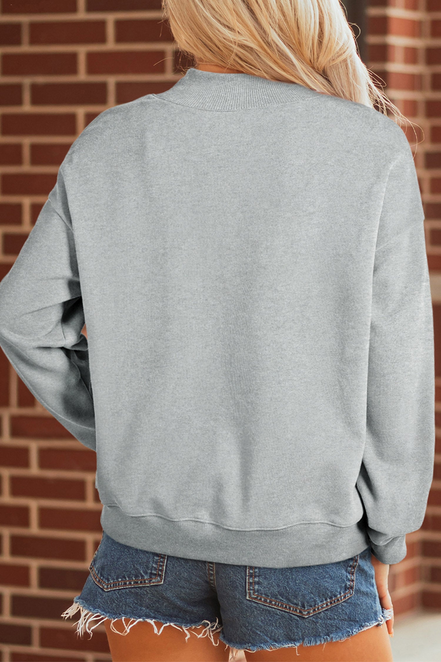 Gray Sequin Halloween Pumpkin Face Mock Neck Sweatshirt