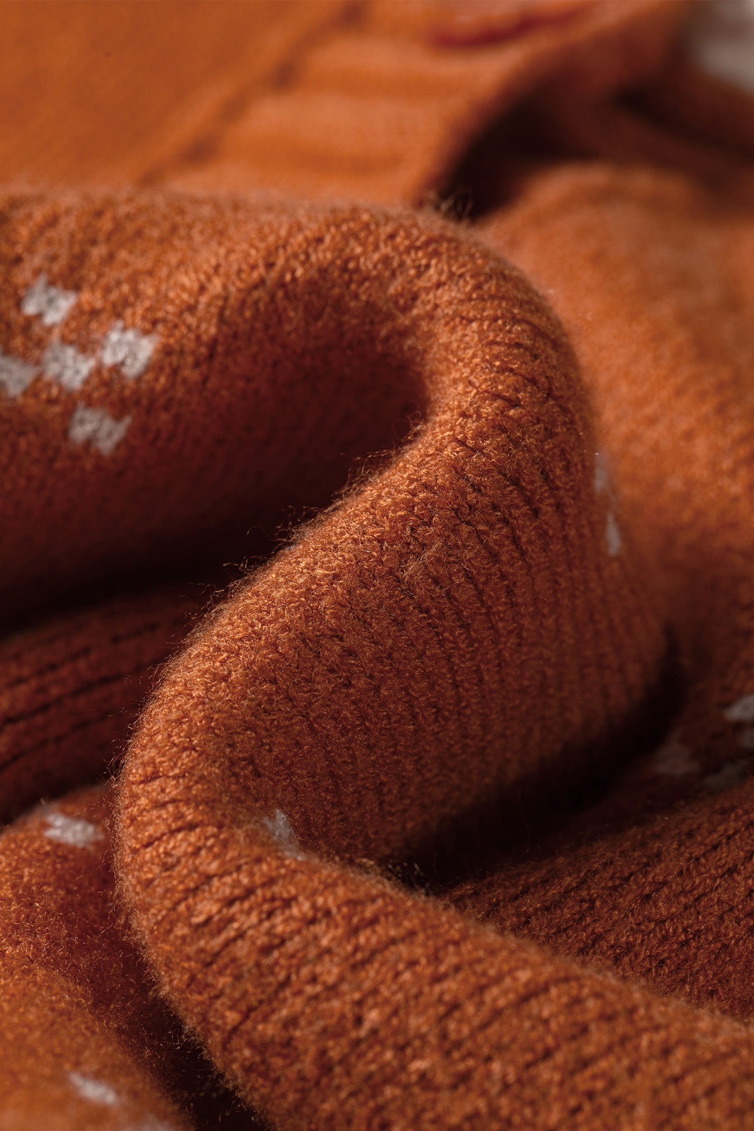 Russet Orange Peter Pan Collar Colorblock Long Sleeve Knitwear Cardigan