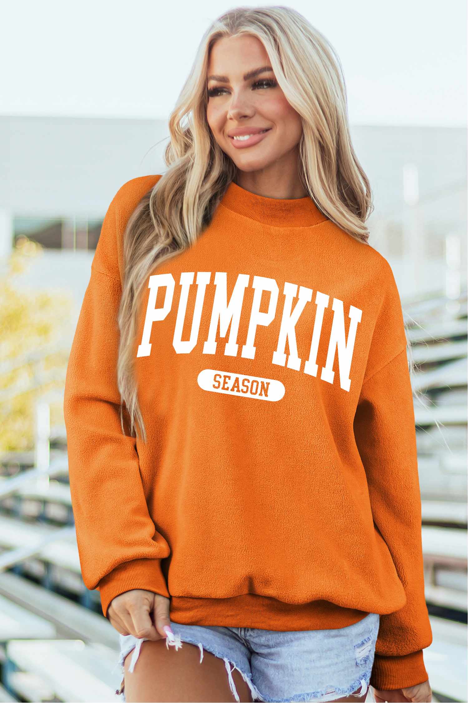 Carrot Floral Pumpkin Double Side Printed Mock Neck Reversible Sweatshirt