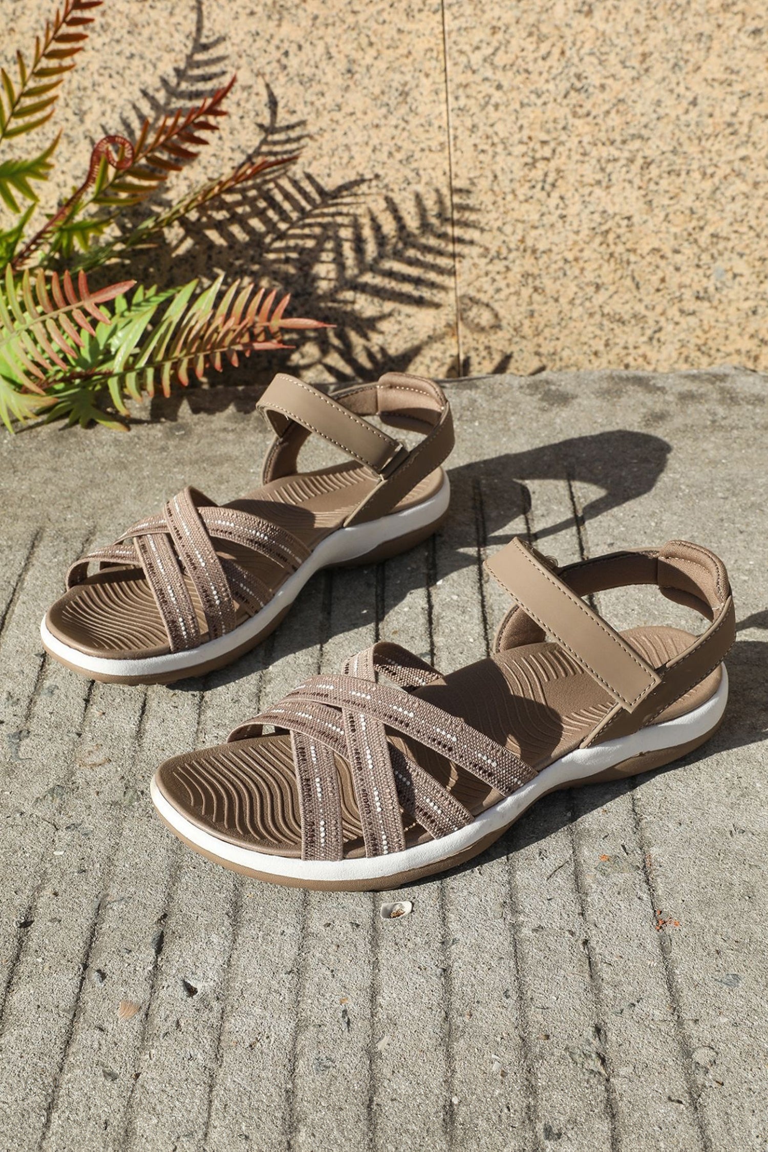 Light French Beige Strappy Lycra Upper Rubber Sole Casual Sandals