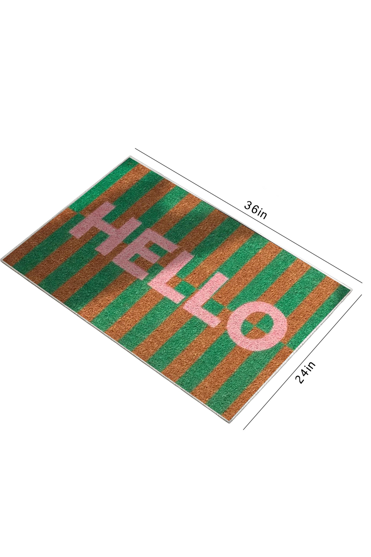 Bright Green Striped Printed HELLO Crystal Velvet Doormat