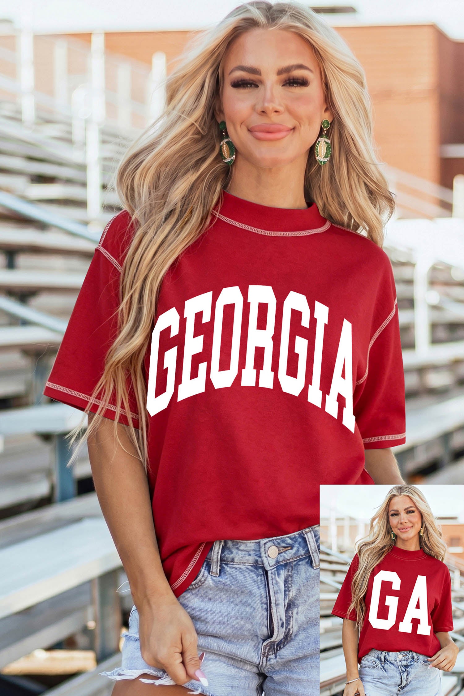 Racing Red GEORGIA/ GA Double Side Printed High Neck Reversible Tee