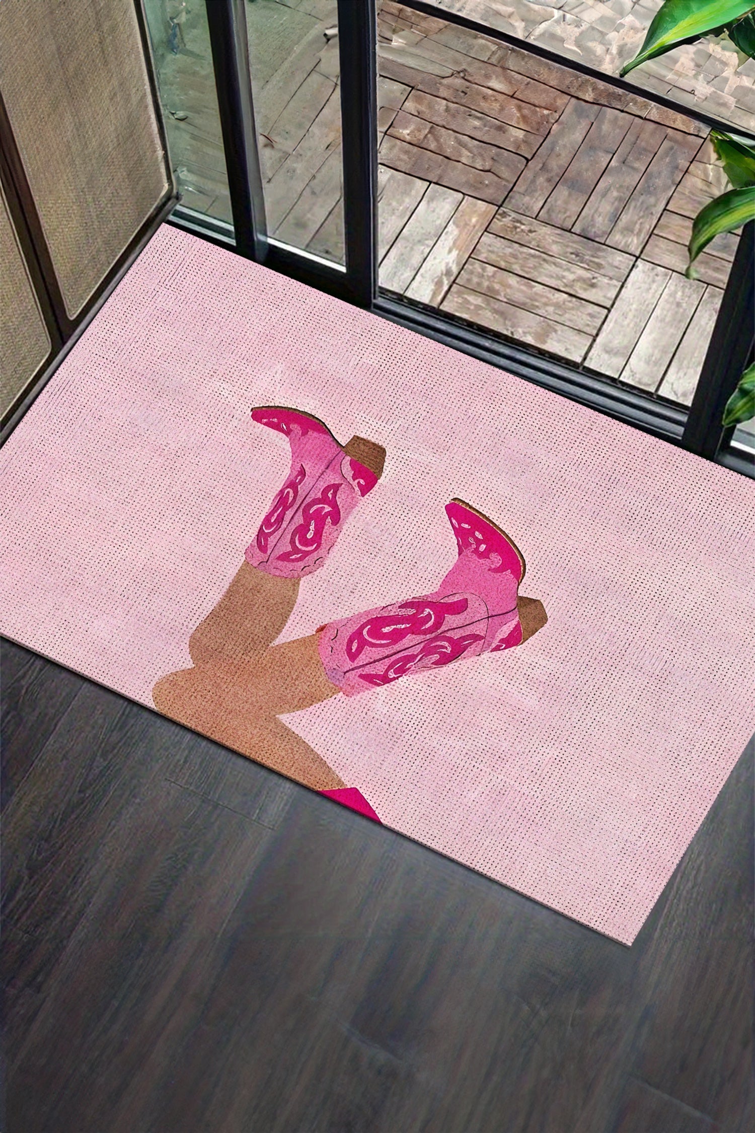 Bright Pink Cowgirl Boots Absorbent Bath Mat