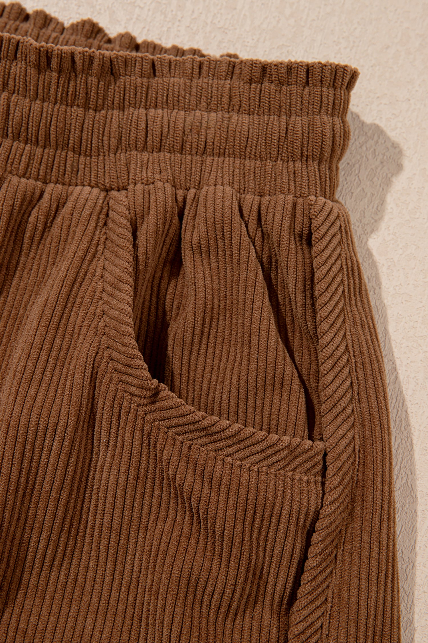 Coffee Corduroy Elastic Waist Drawstring Cargo Pants