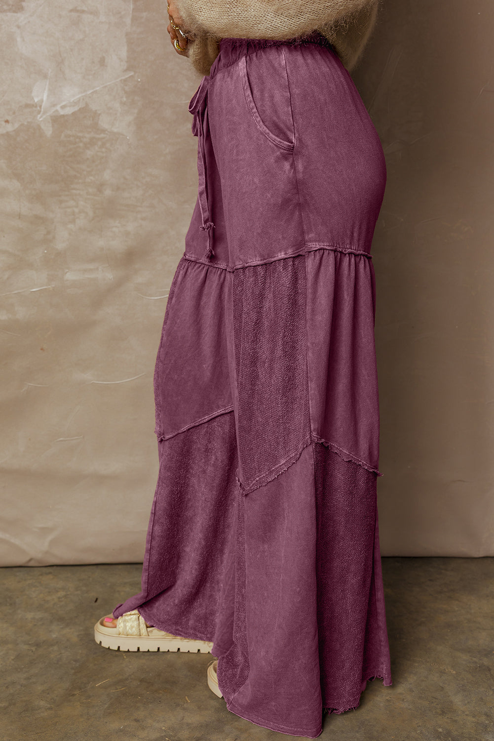 Wild Ginger  Careys Mineral Wash Tiered Wide Leg Patchwork Drawstring Pants