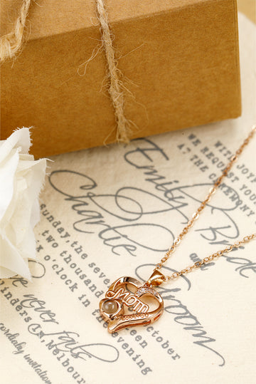 Gold Mom Heart Shape Crystal Decor Alloy Pendant Necklace