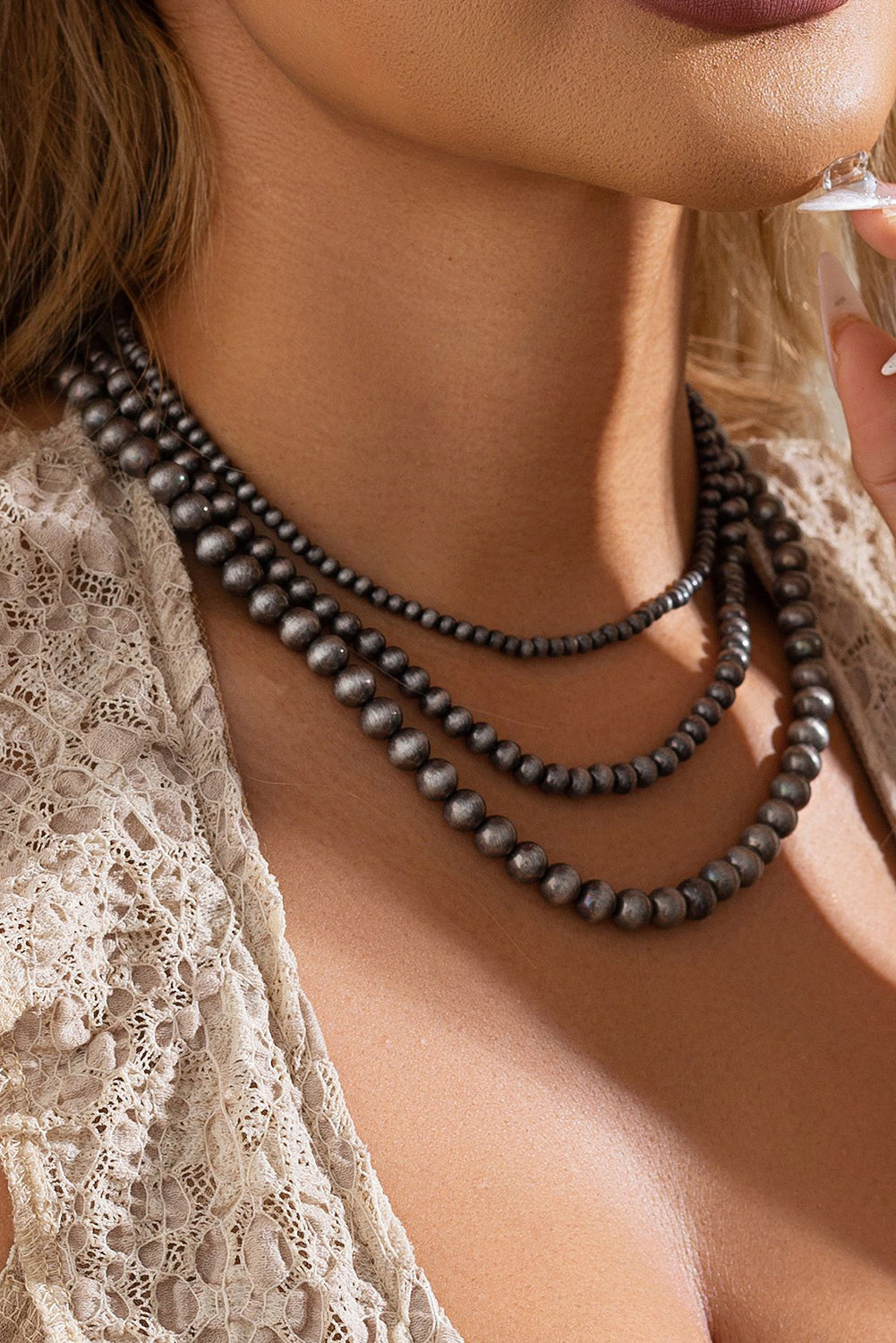 Bristol Black 3pcs Antique Beaded Tribal CCB Necklace Set