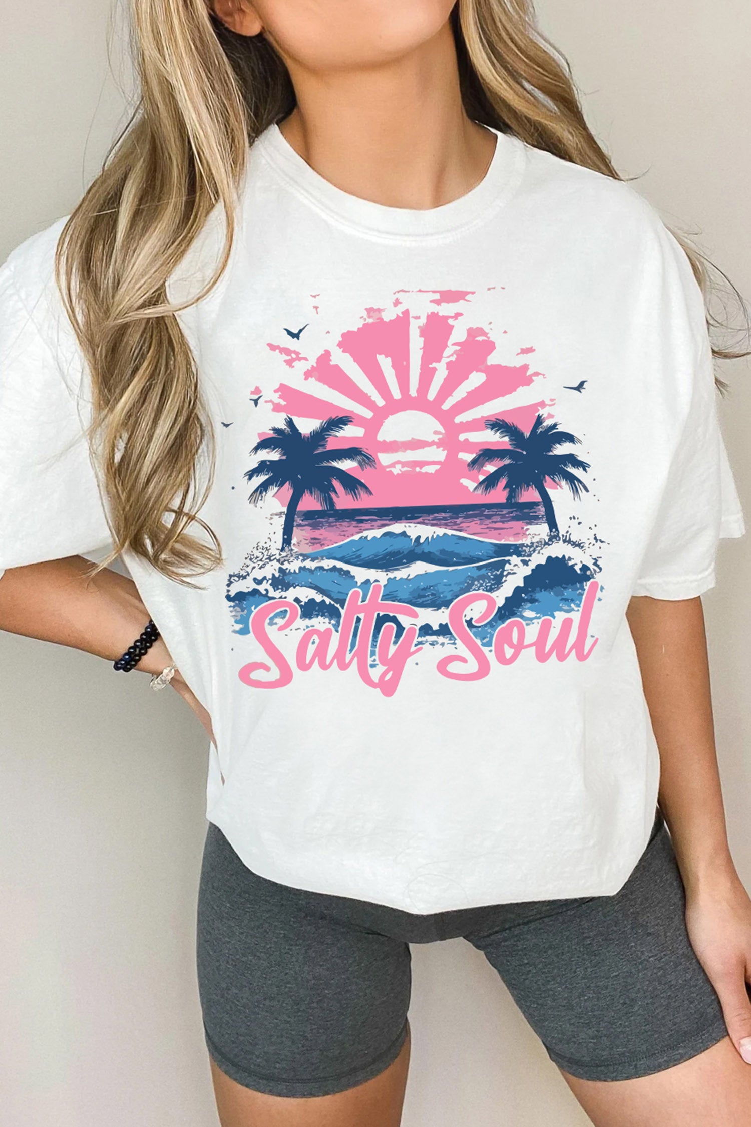 White Salty Soul Beach Vacation Casual Graphic T Shirt