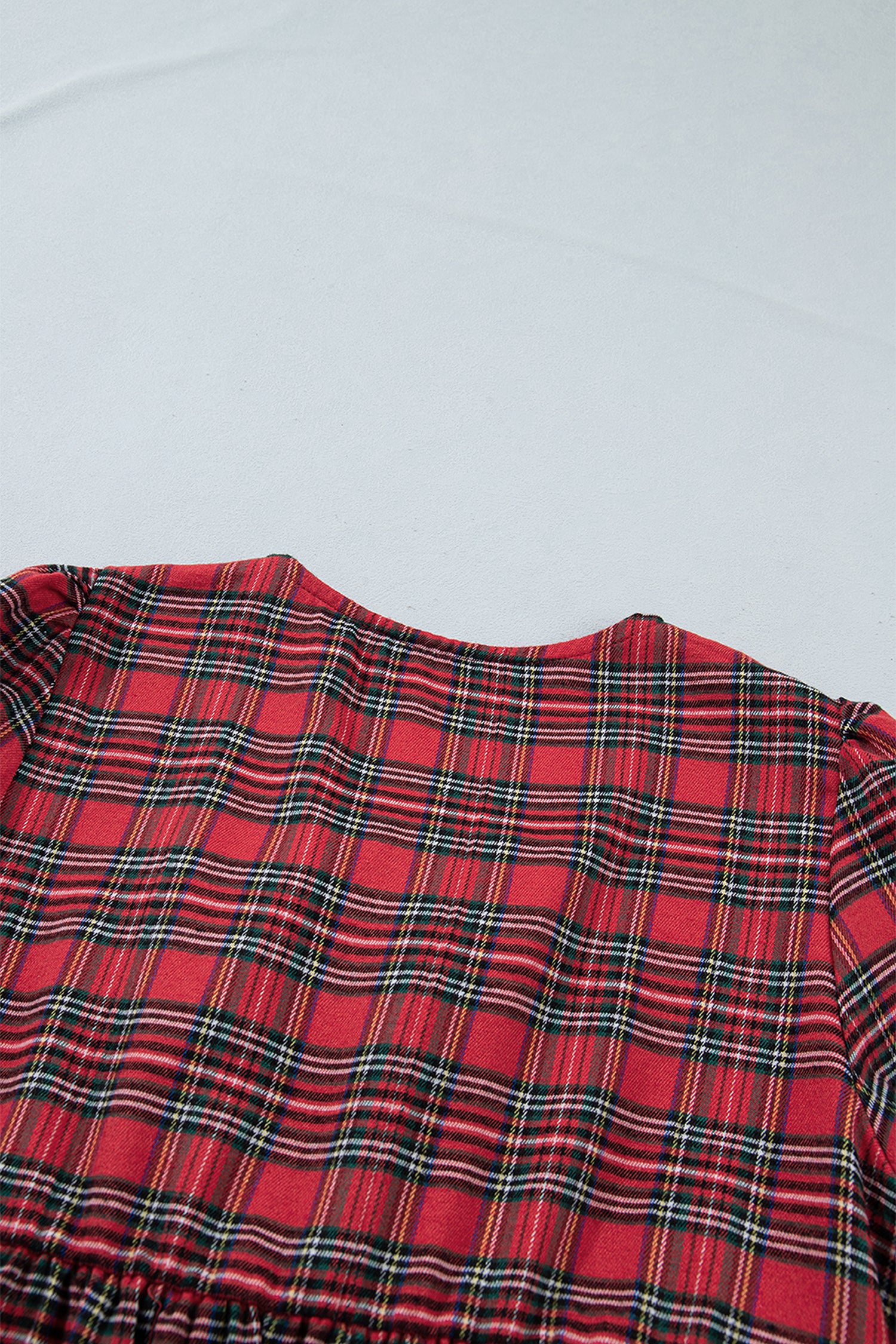 Red Plaid Tie Front Long Sleeve Short Shift Dress