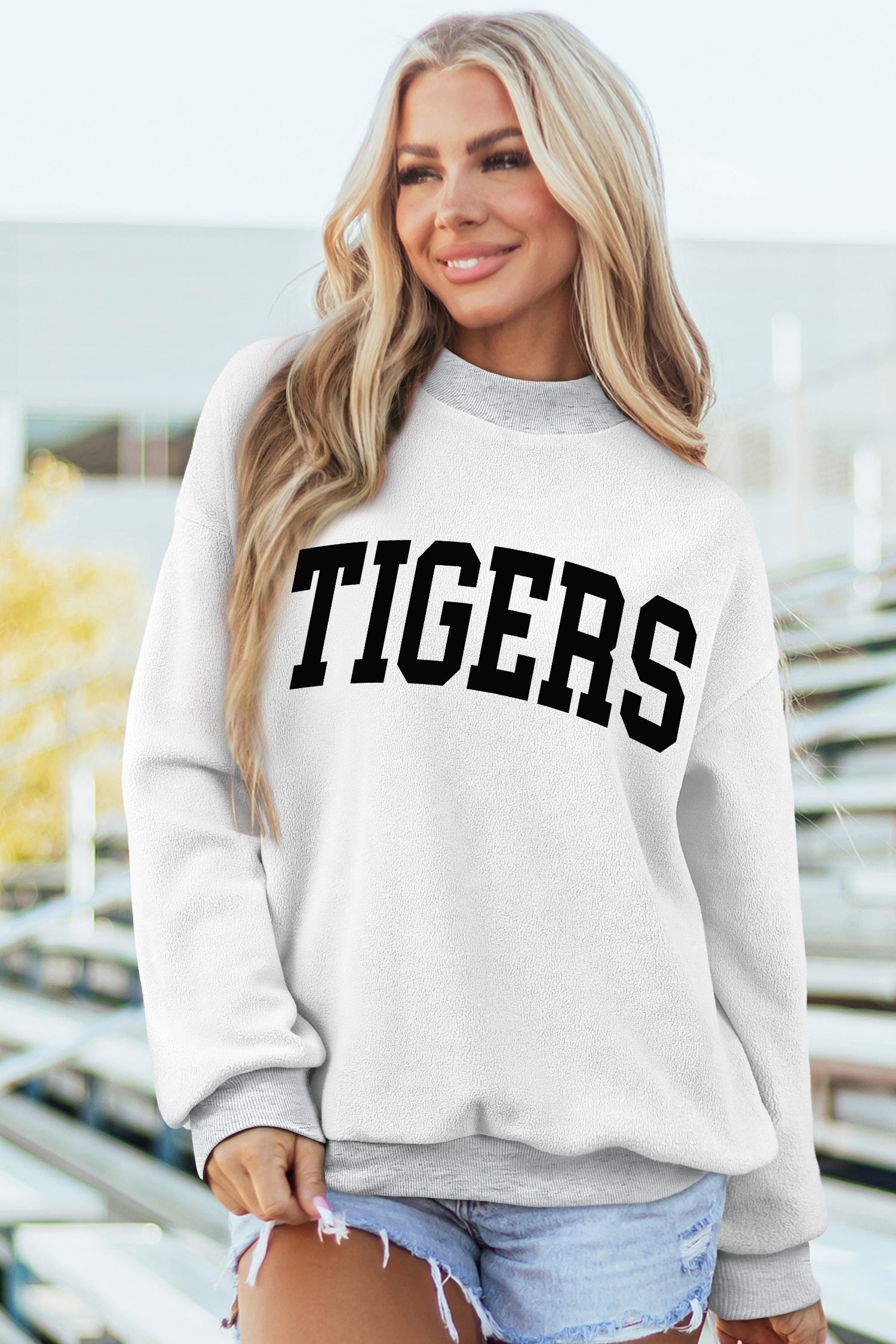 Light Grey COMMERCE/ TIGERS Double Side Printed Mock Neck Reversible Sweatshirt