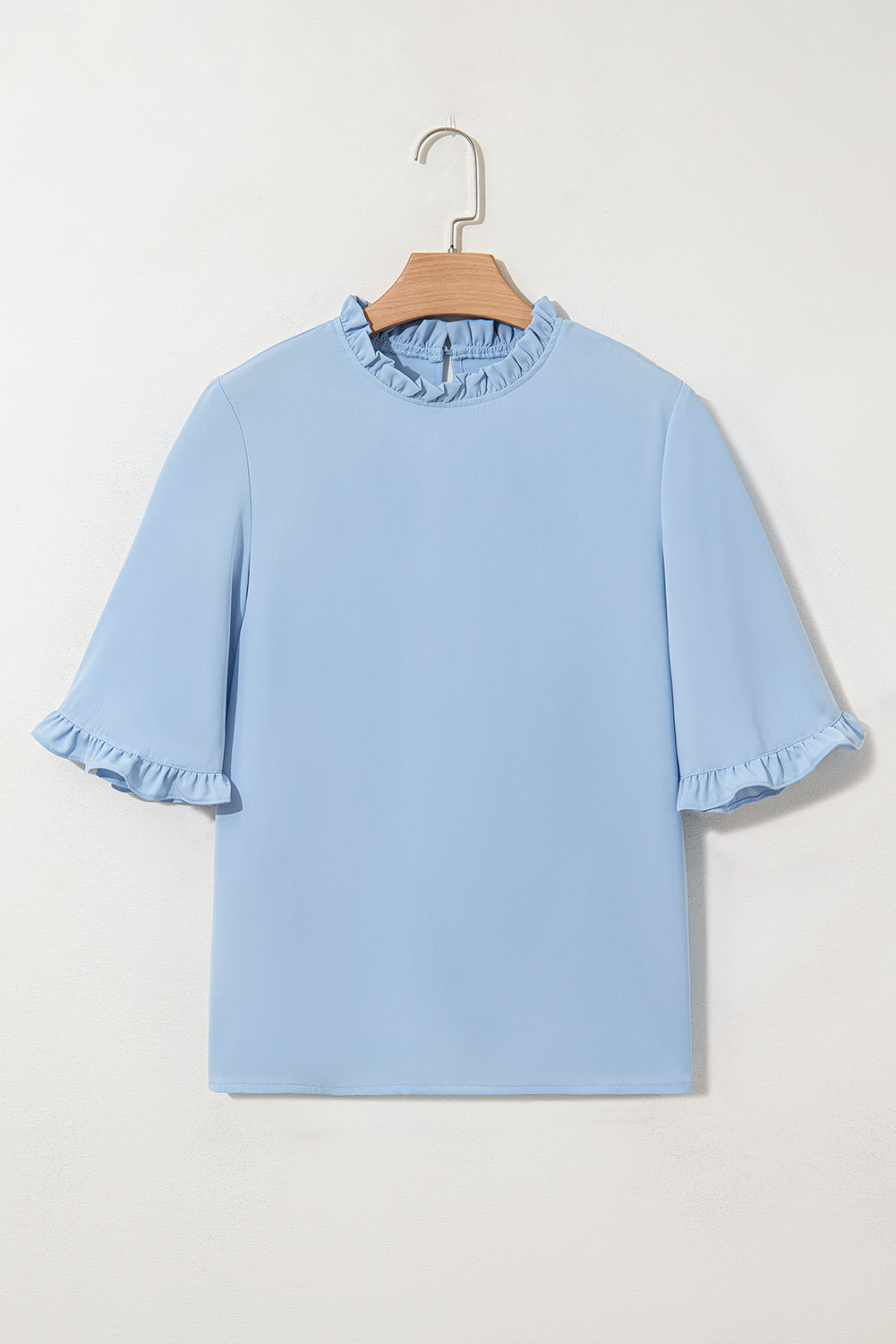 Myosotis Frilly Round Neck Wide Half Sleeve Blouse