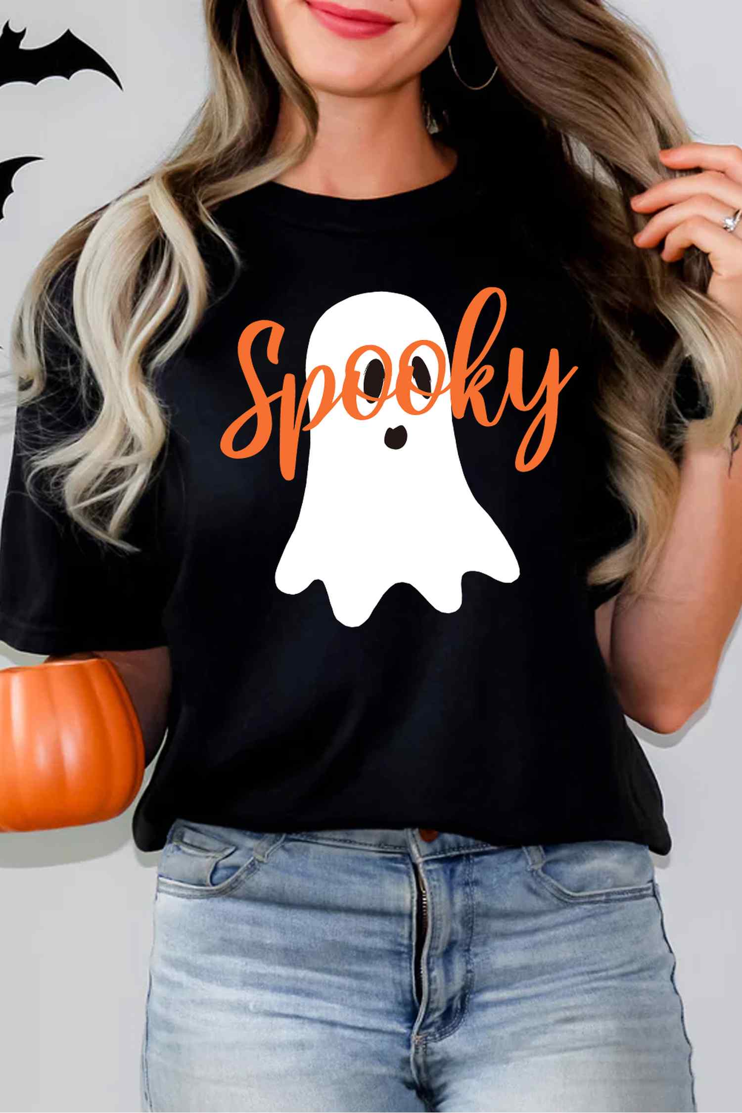 Black Halloween Ghost Spooky Print Graphic T-Shirt