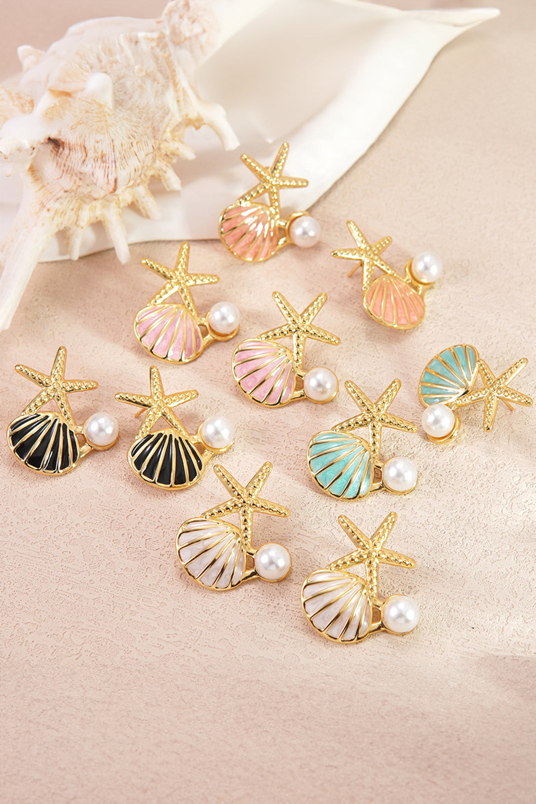 Pink Shell Pearl Starfish Boho Vacation Earrings