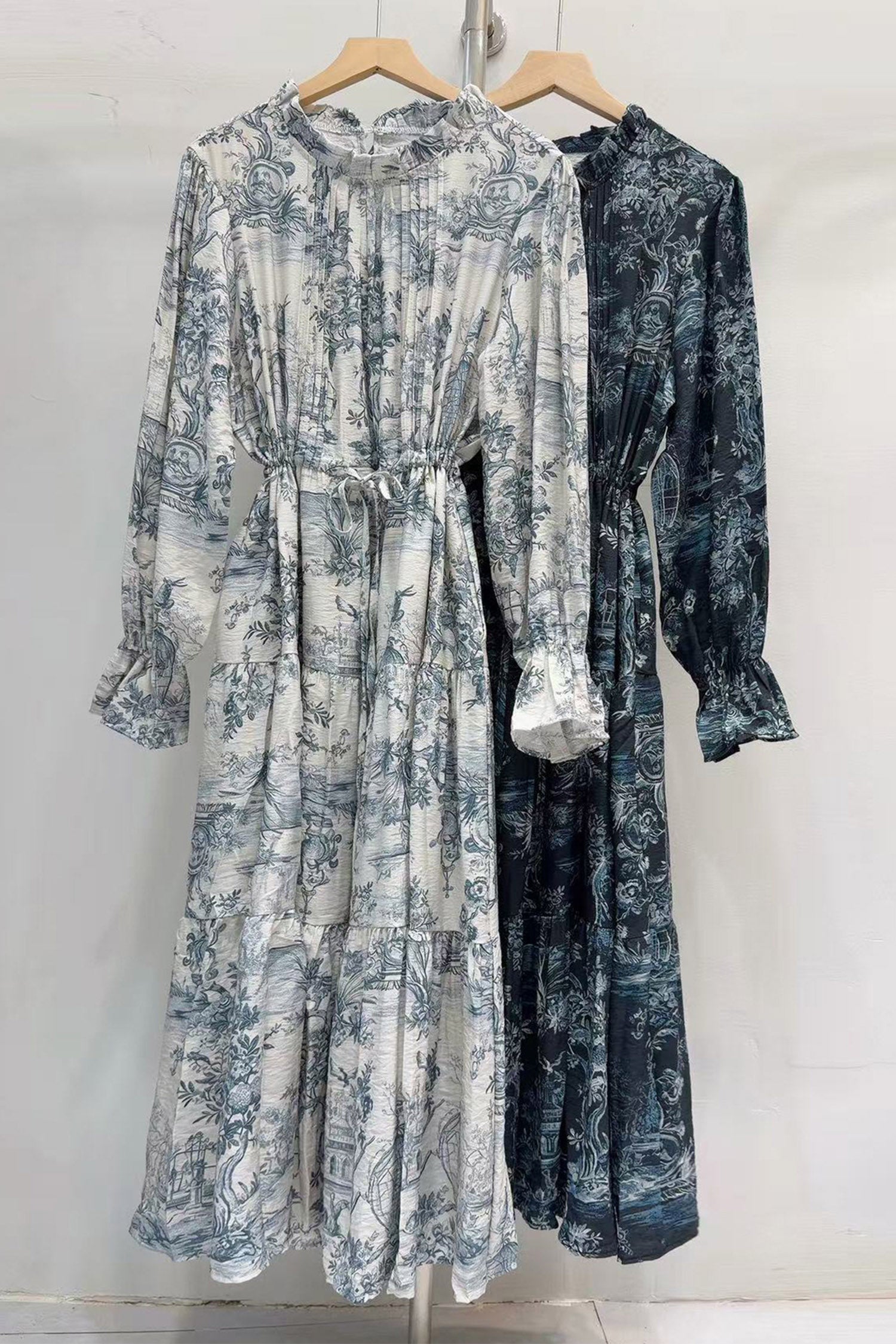 White Floral Print Long Sleeve Shift Maxi Dress