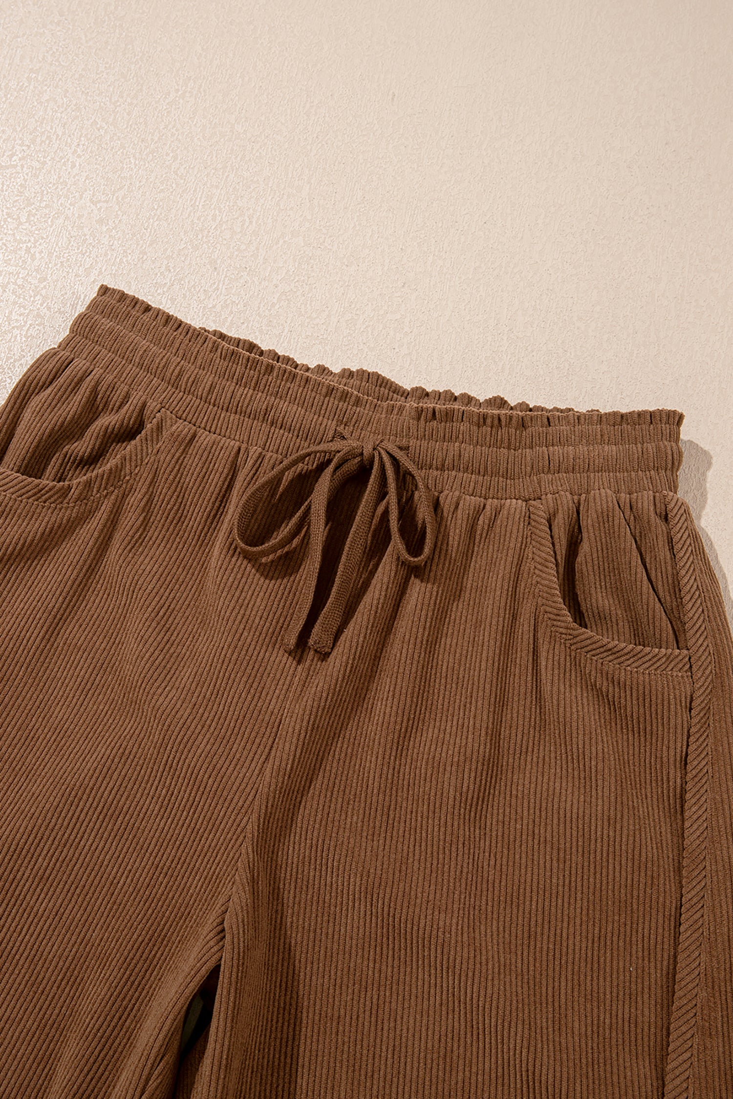 Coffee Corduroy Elastic Waist Drawstring Cargo Pants