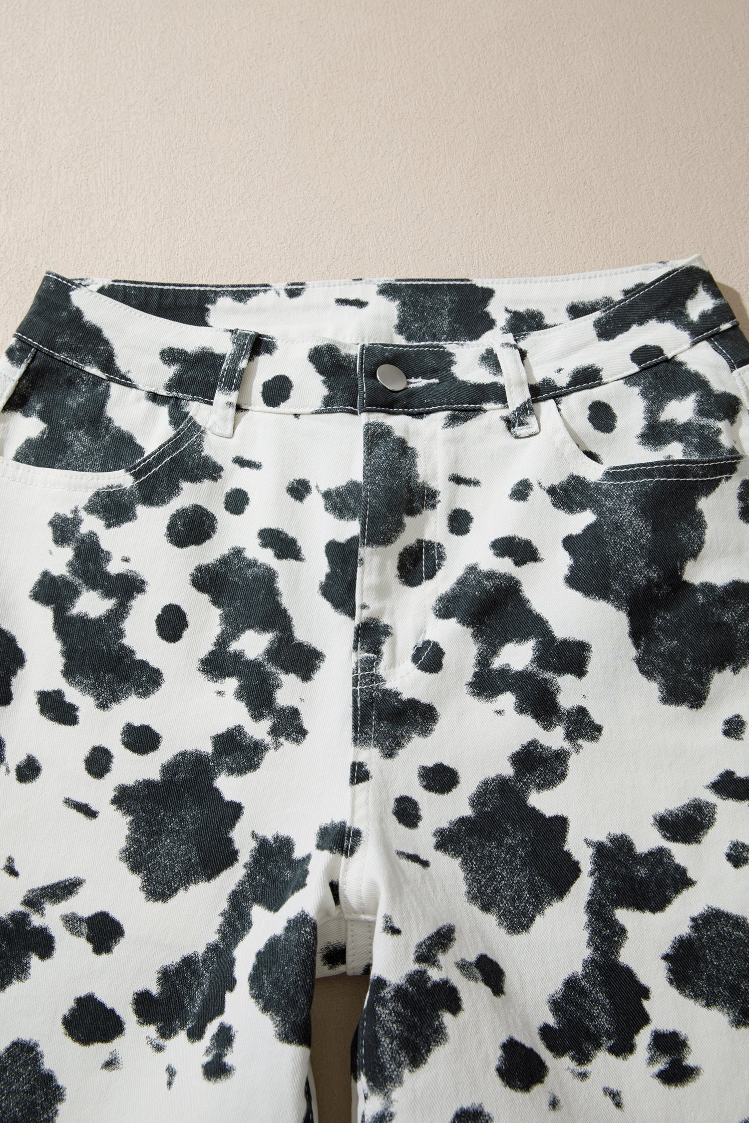 Brown Abstract Print Metal Button Regular Fit Full-Length Jeans