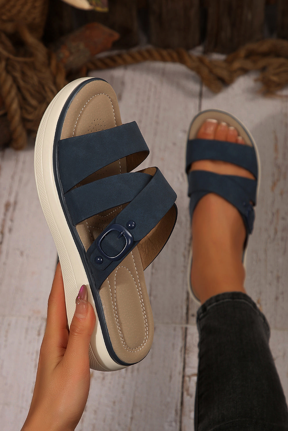Wild Wind Criss Cross Wedge Slippers