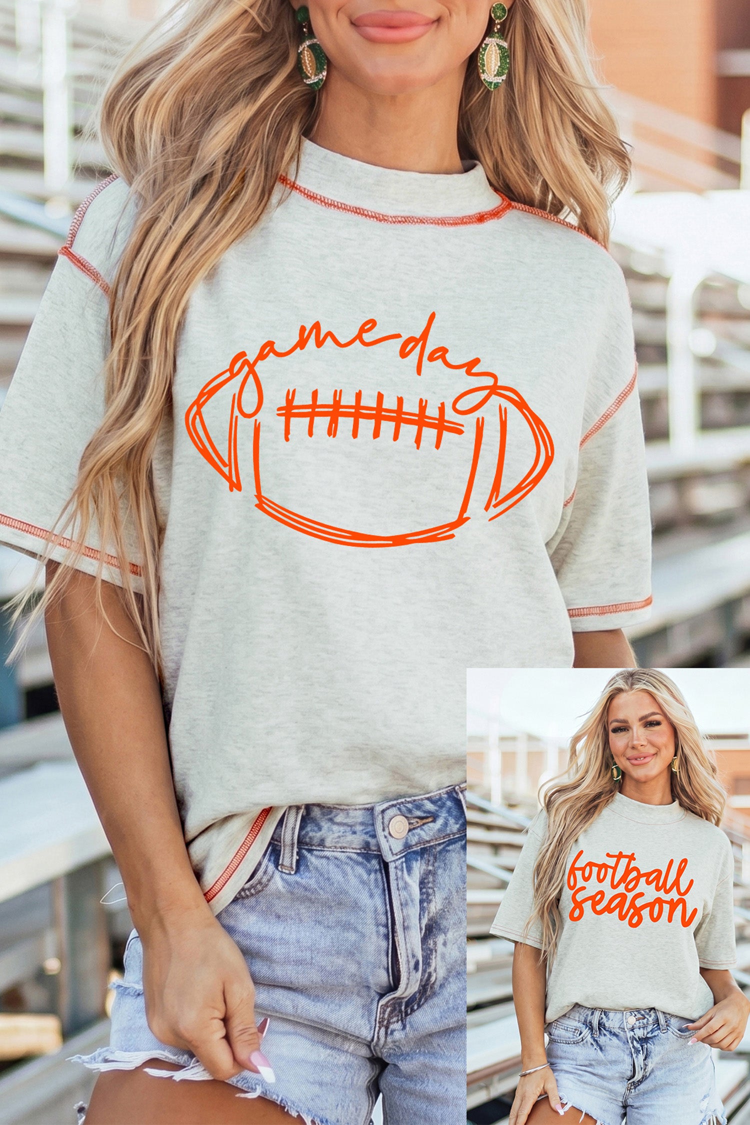Light Grey Contrast Stitched Rugby/football season Reversible Print High Neck Short Sleeve Top