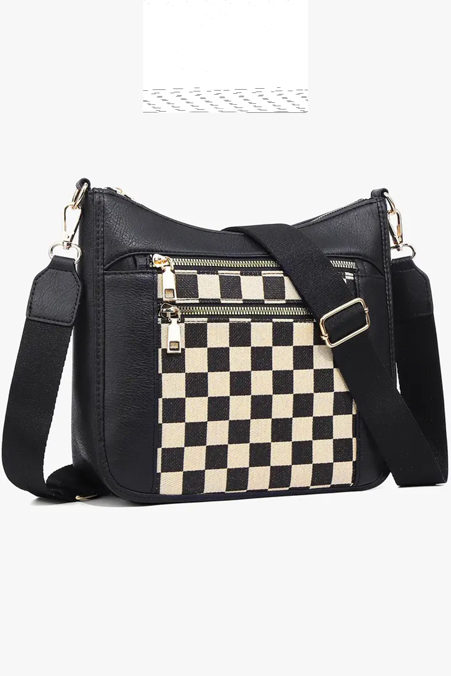 Black Checkered Patchwork Single Shoulder PU Leather Bag