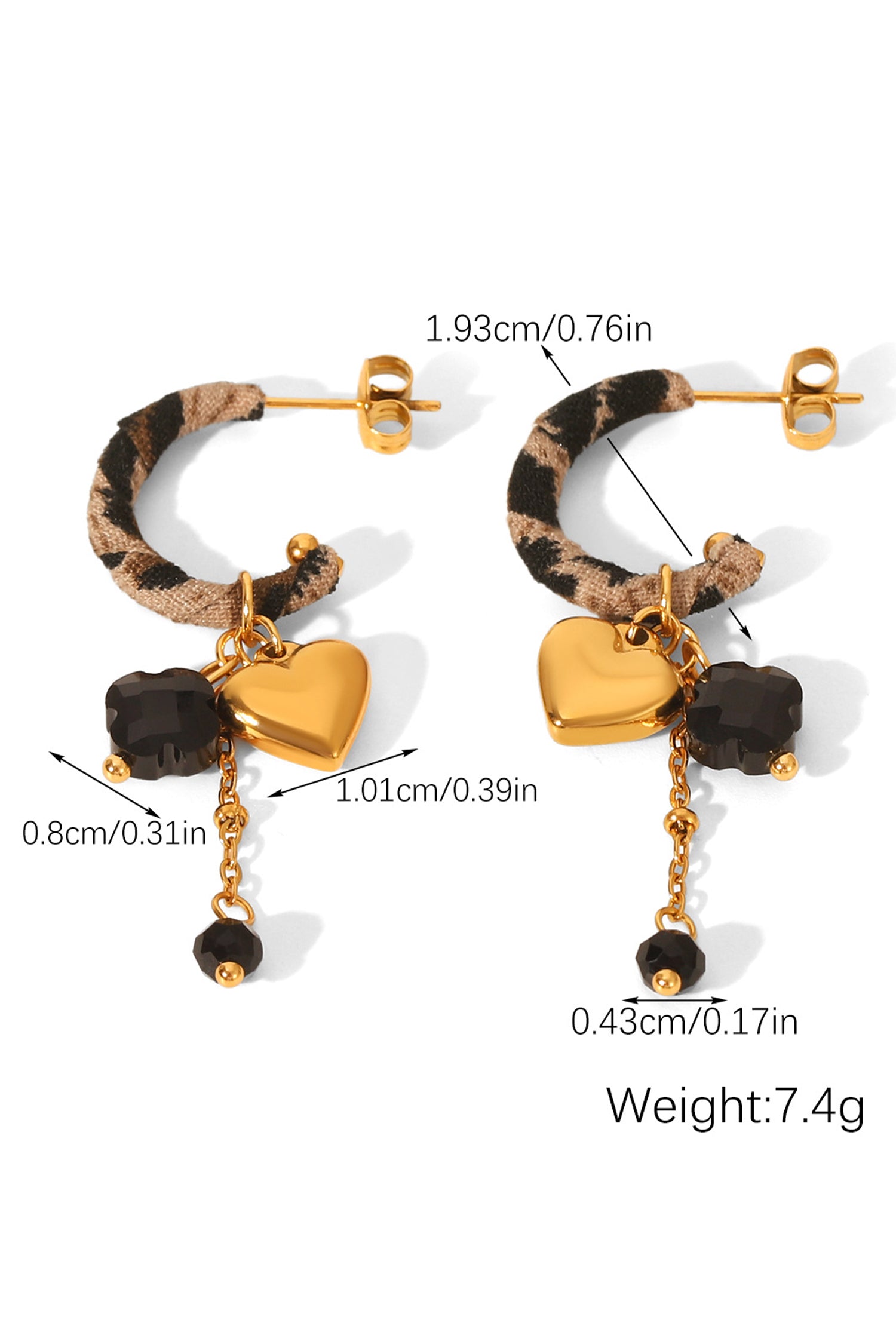 Gold Puffy Heart Leopard Wrapped Open Loop Earrings