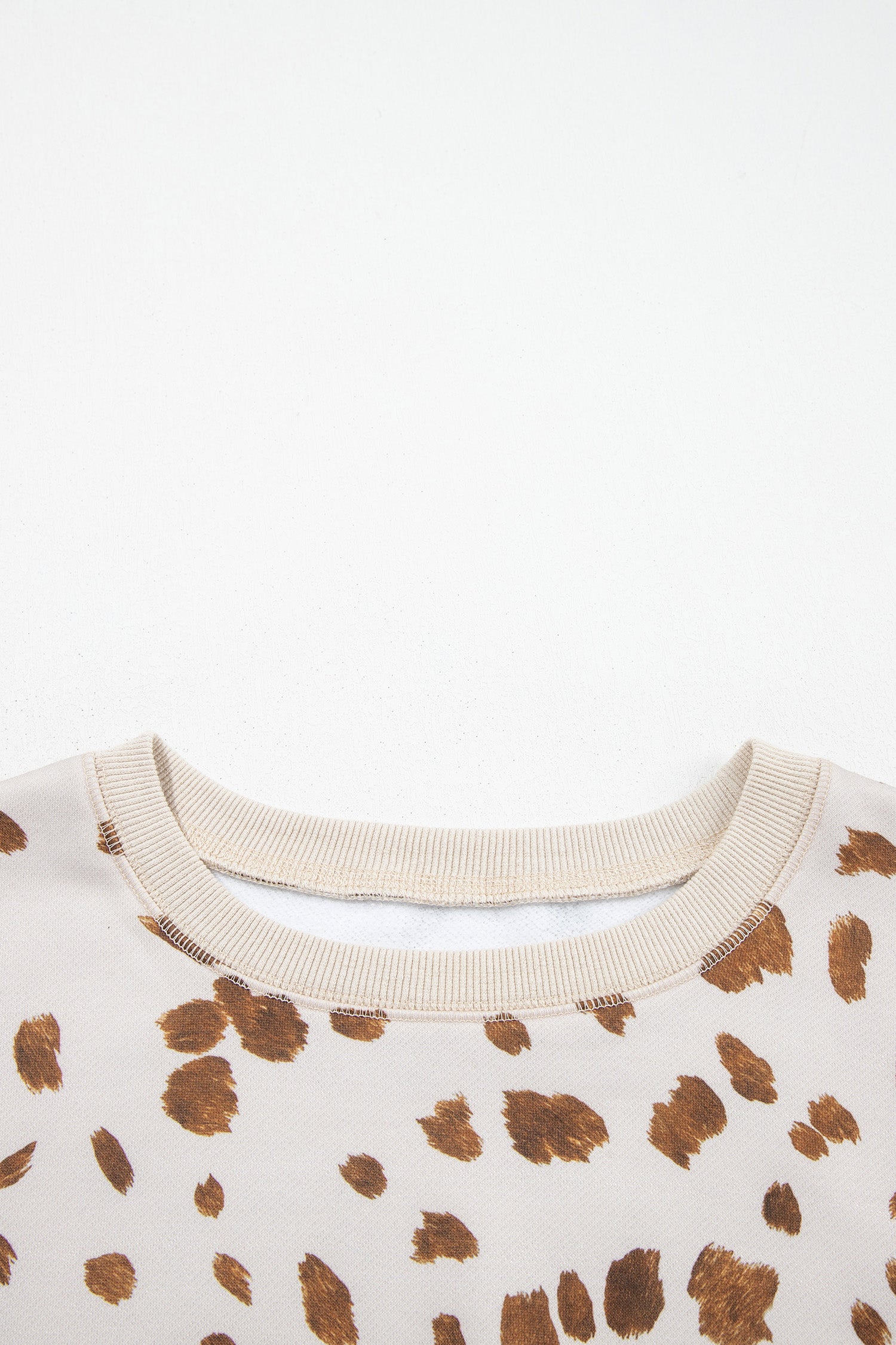 Brown Leopard Print Dropped Shoulder Round Neck Casual Sweatshirt