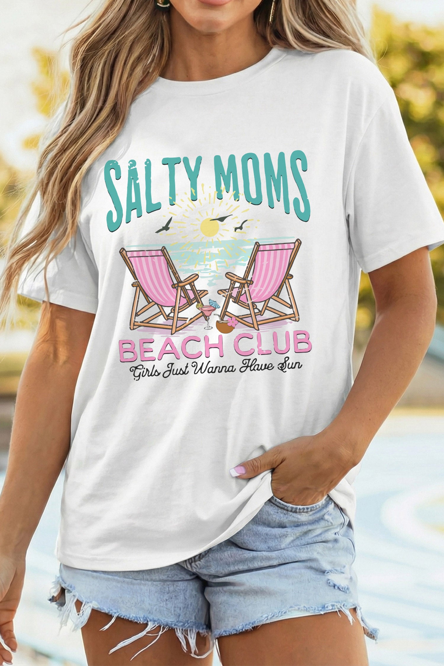 White Salty Moms Beach Club Short Sleeve Graphic Tee