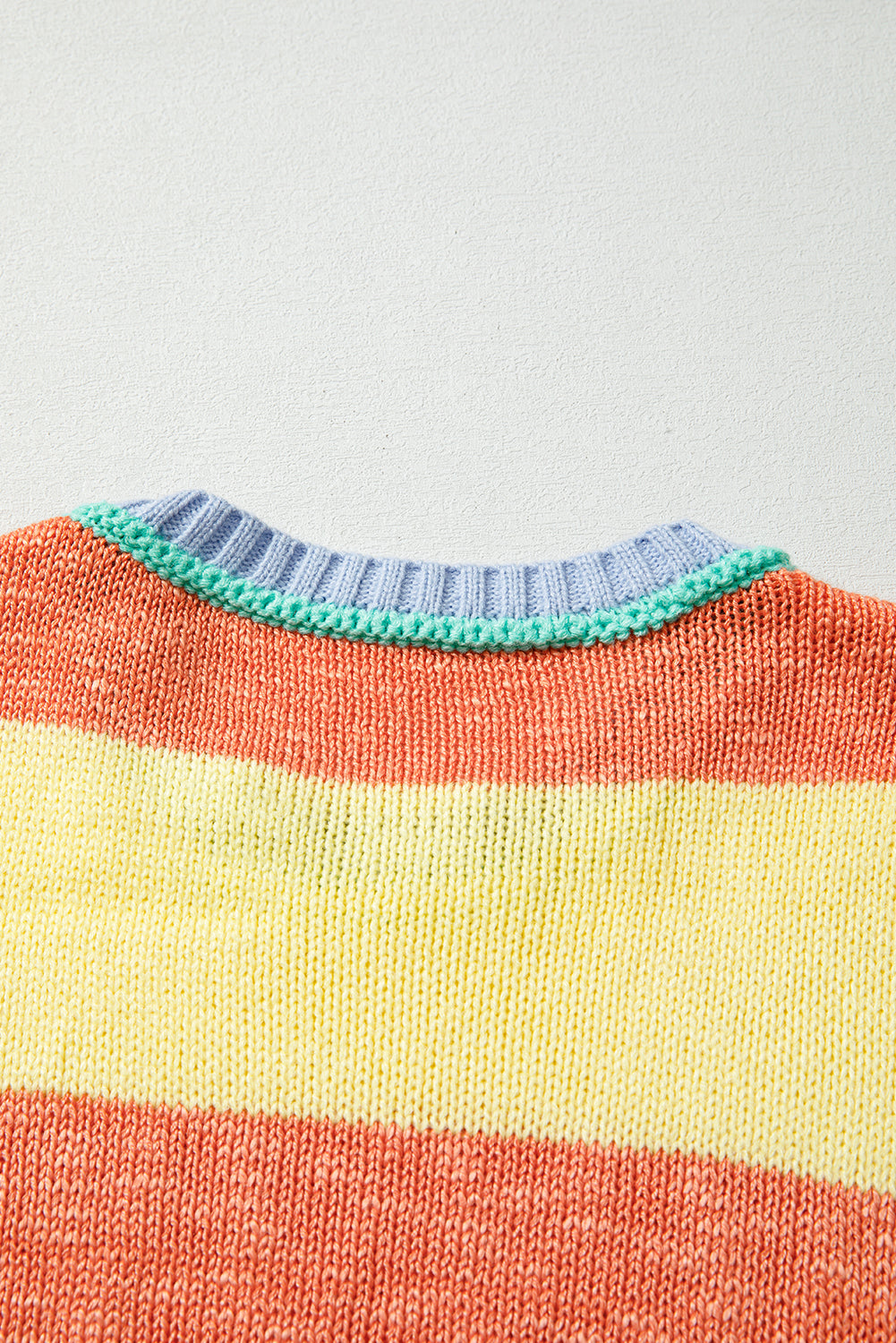 Yellow Stripe Contrasting Trim Round Neck Oversize Sweater