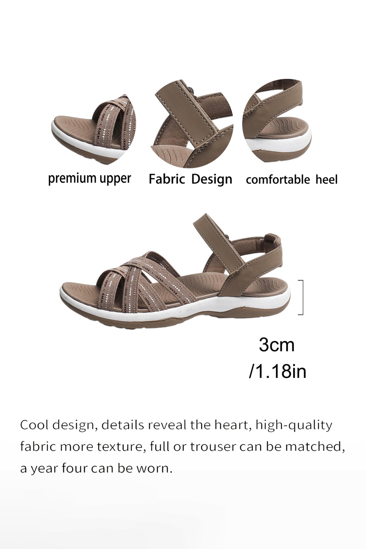 Light French Beige Strappy Lycra Upper Rubber Sole Casual Sandals