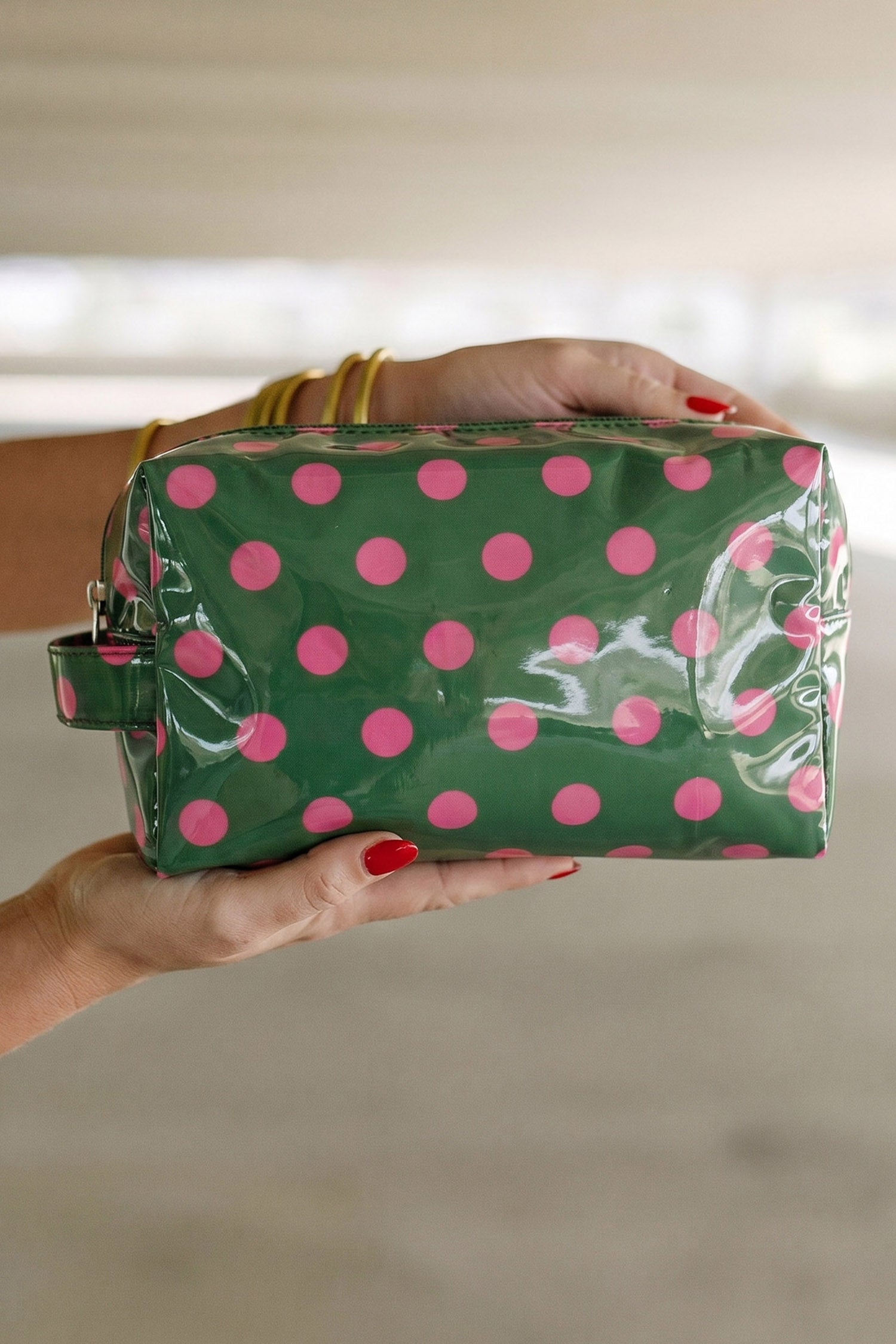 Blackish Green Durable PVC Polka Dot Makeup Bag