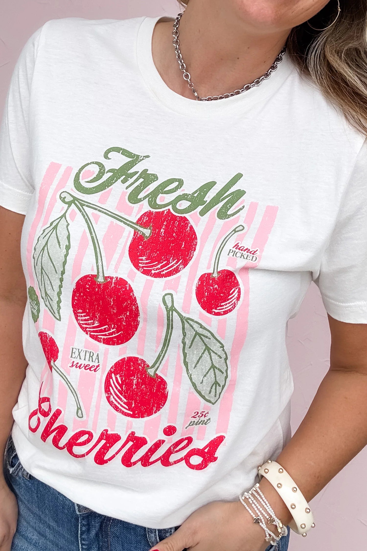 White Vintage Fresh Cherries Graphic Tee