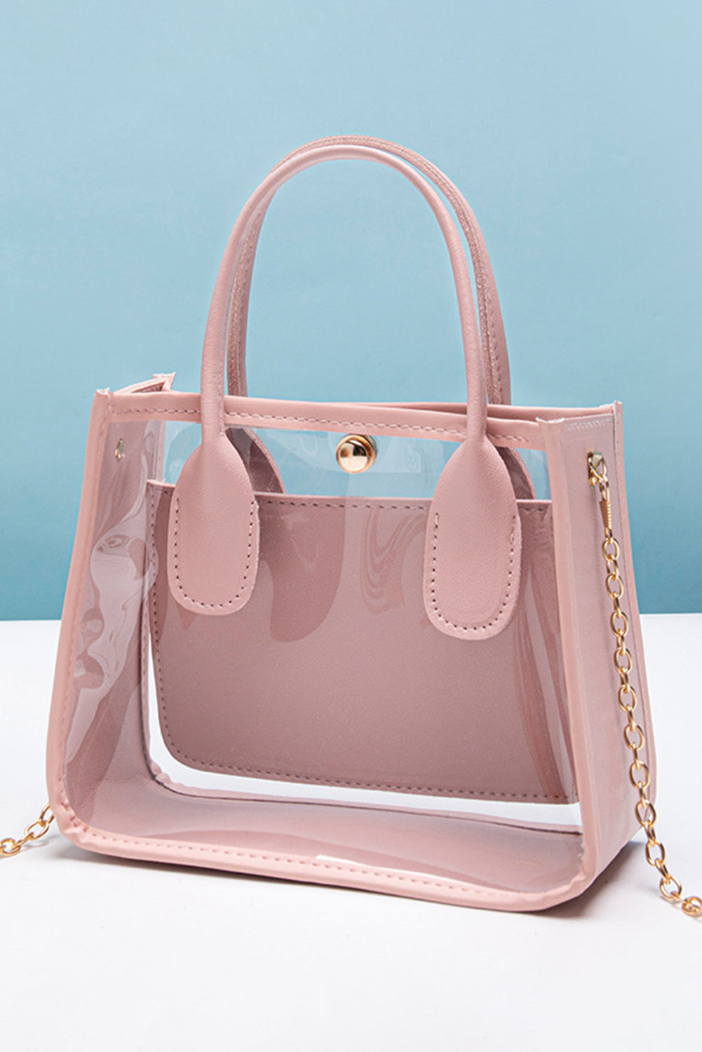 Pink PVC PU Leather Patchwork Chain Strap Shoulder Bag