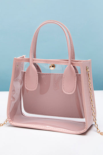Pink PVC PU Leather Patchwork Chain Strap Shoulder Bag