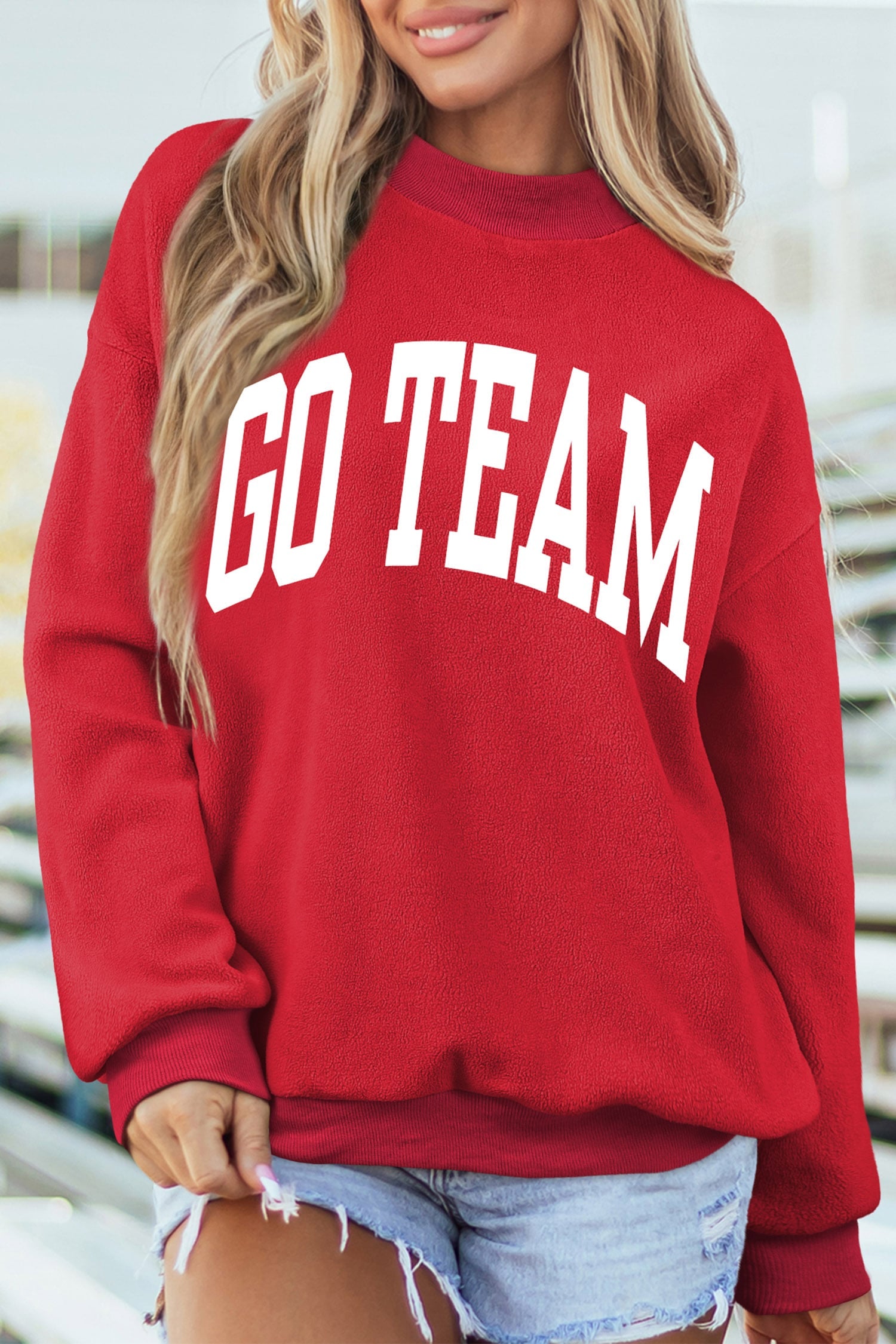 Racing Red Game Day Slogan Double Side Printed Reversible Baggy Sweatshirt