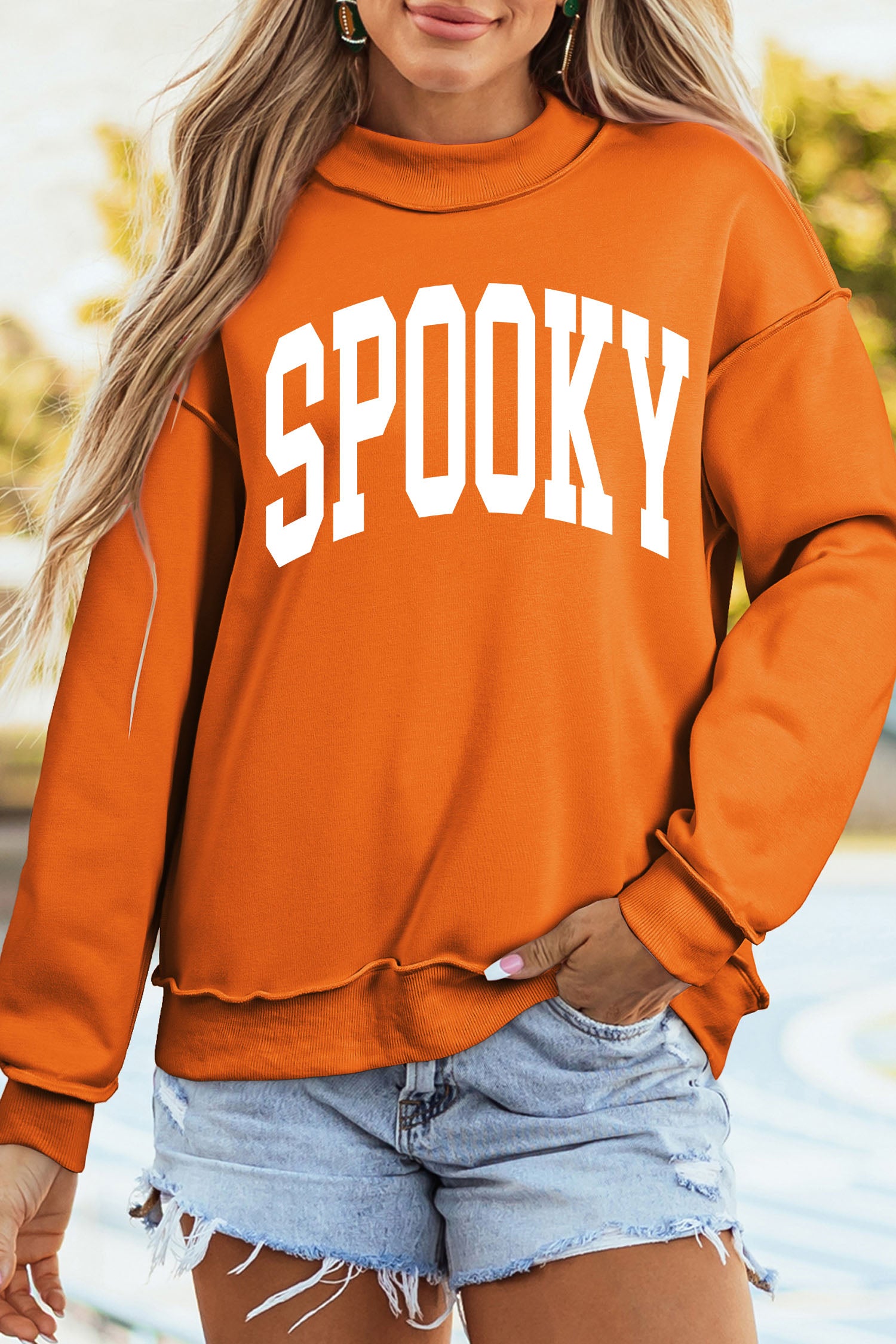 Carrot SPOOKY/ BOO Double Side Print Halloween Reversible Mock Neck Sweatshirt
