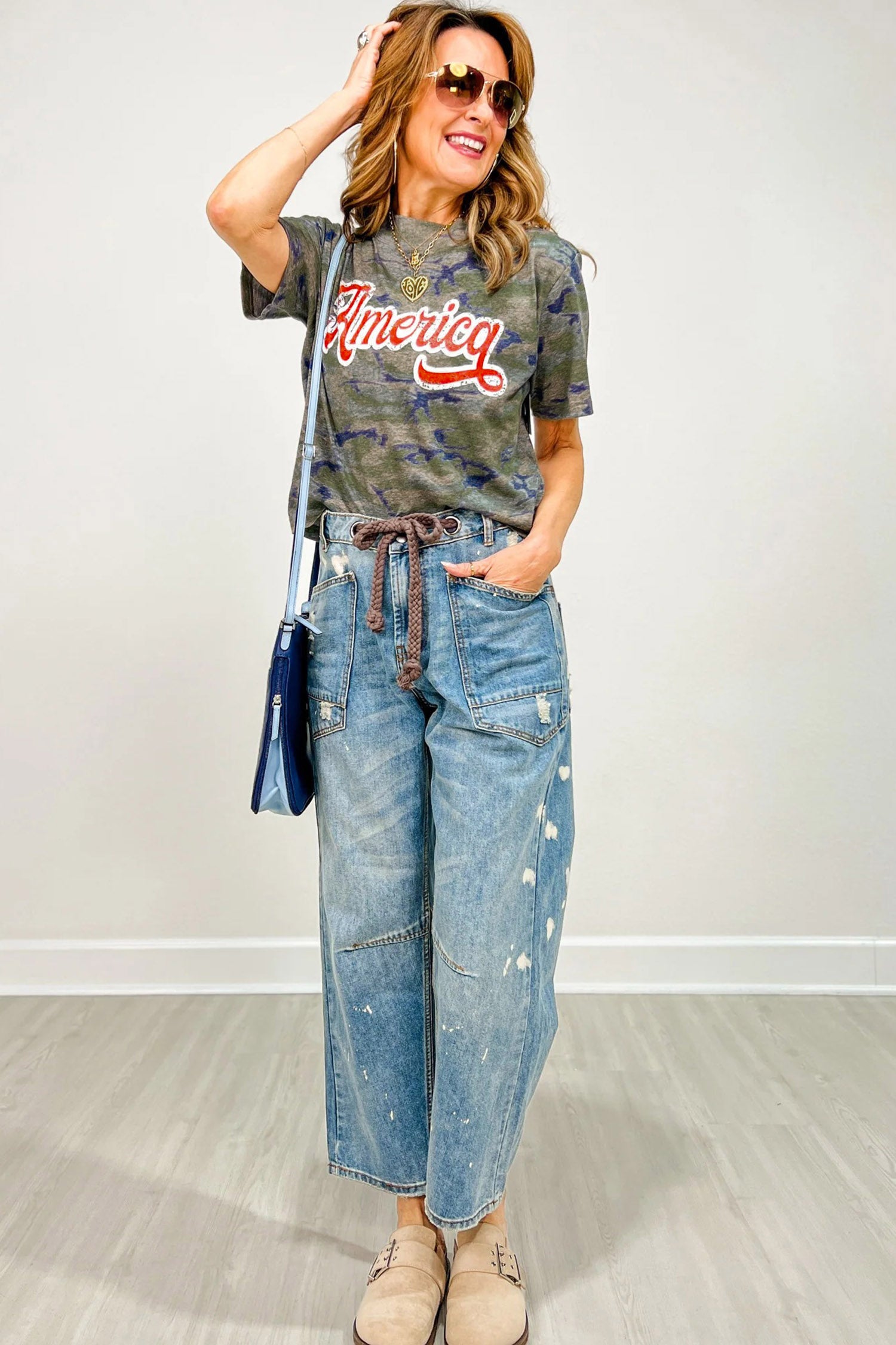 Multicolour Stylish Camouflage Print America Patriotic Tee