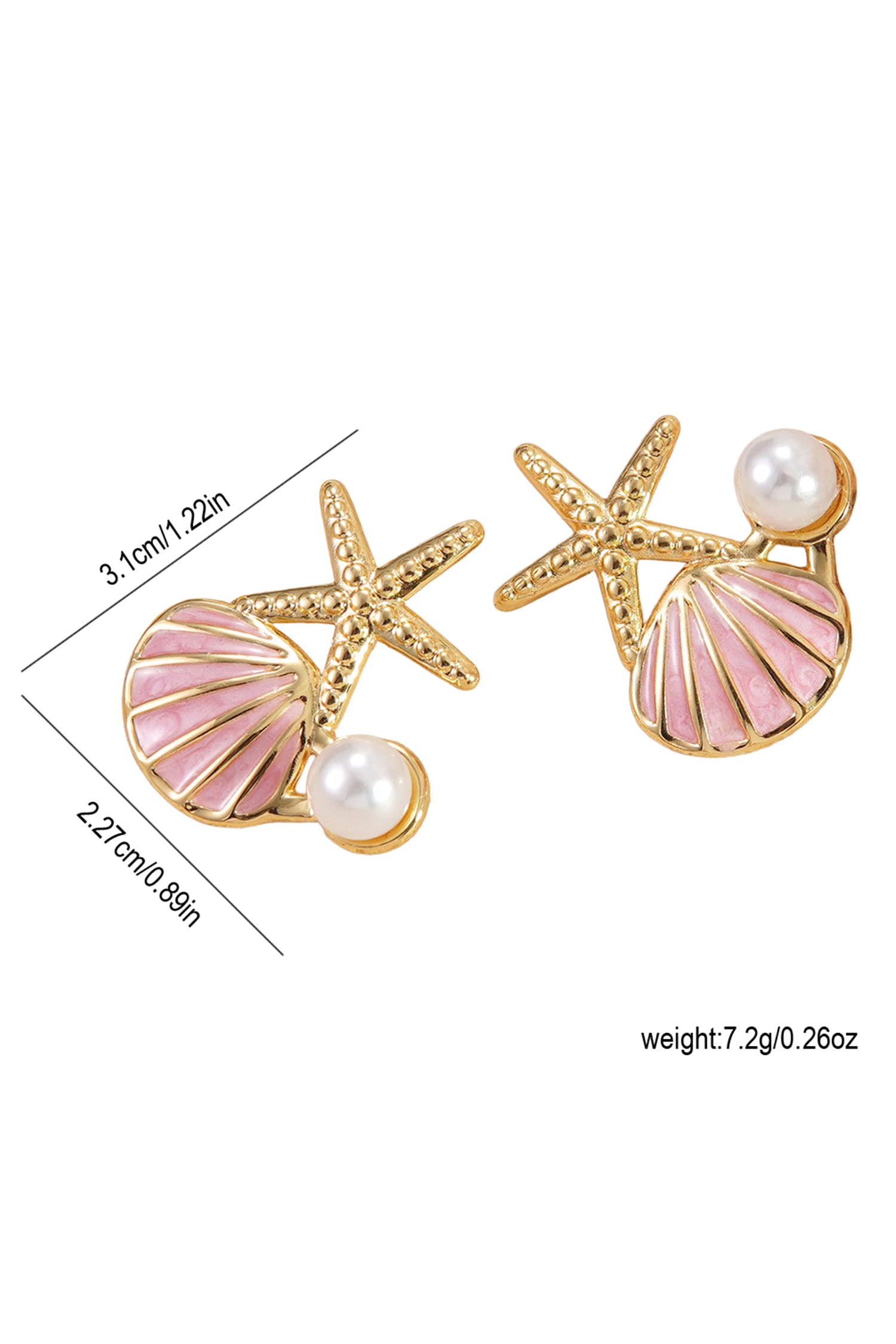 Pink Shell Pearl Starfish Boho Vacation Earrings