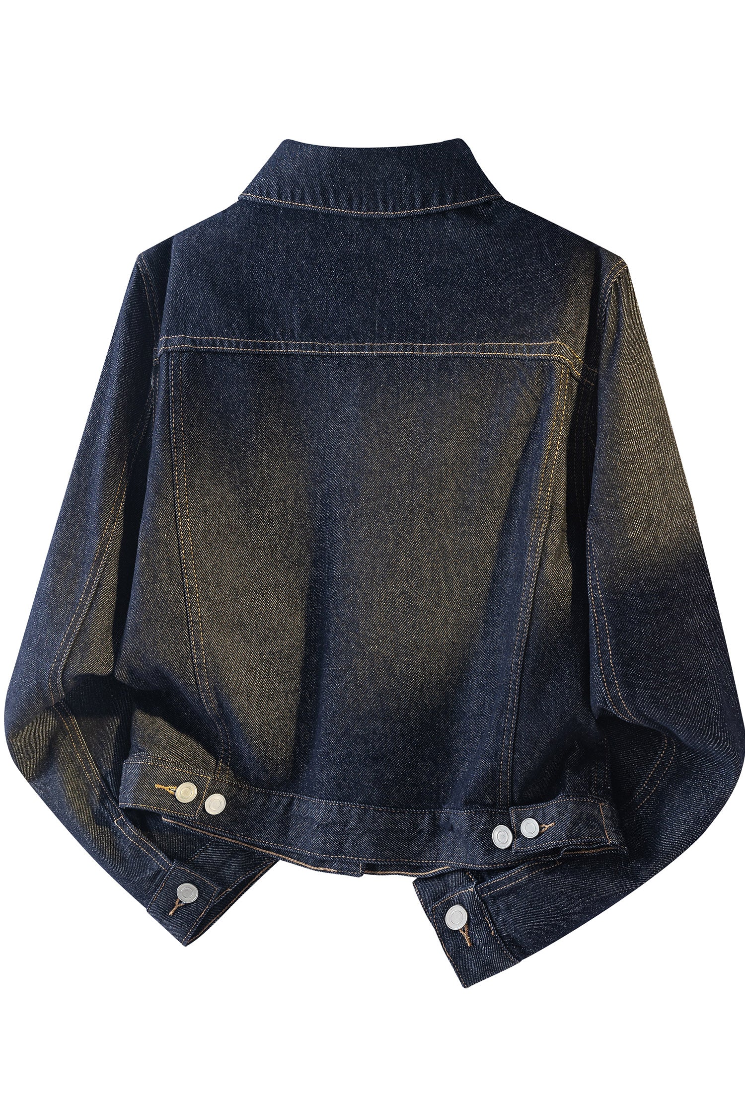 Navy Blue Contrast Stitched Detail Pocketed Vintage Denim Jacket
