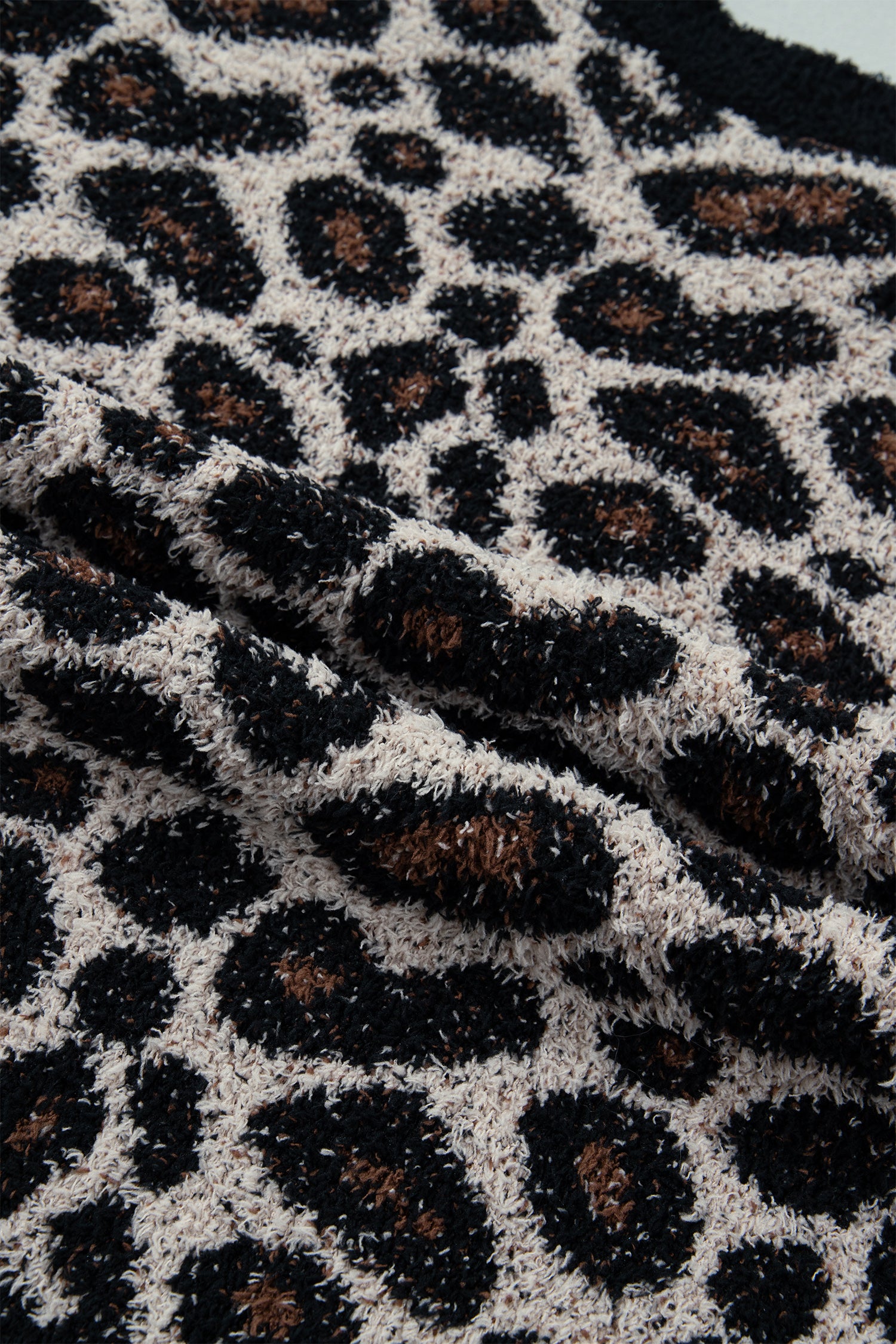 Smoke Gray Leopard Star Pattern Round Neck Long Sleeve Shift Sweater