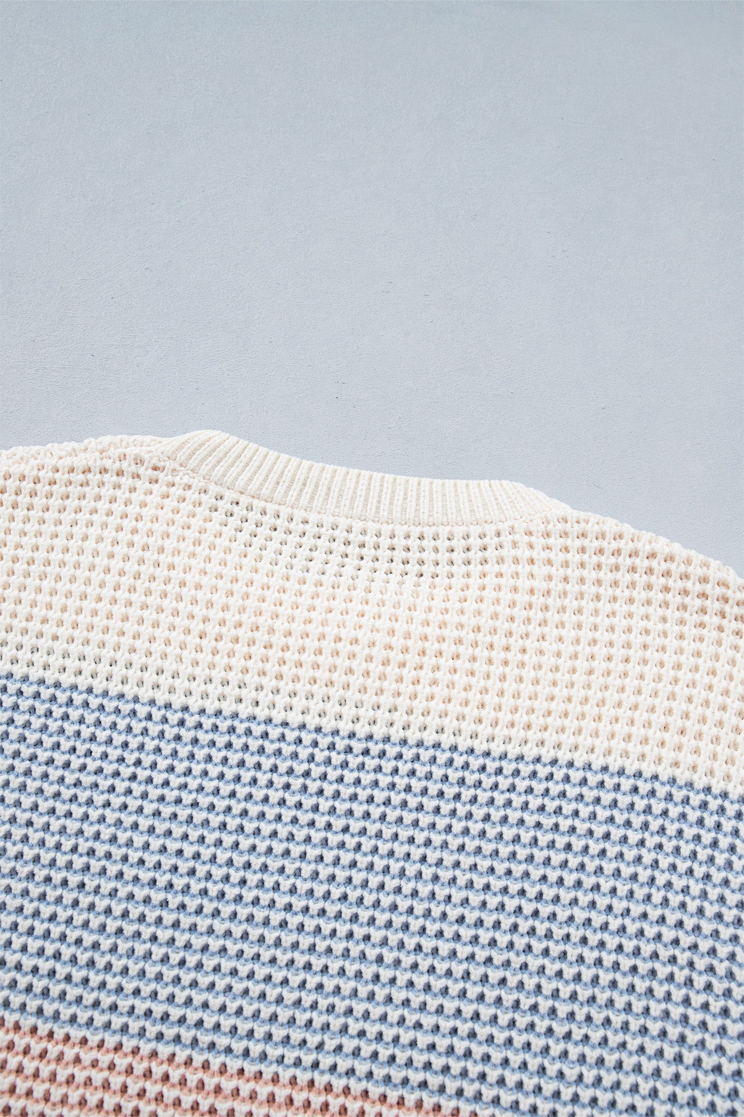 Light Blue Drop Shoulder Round Neck Long Sleeve Pullover Sweater