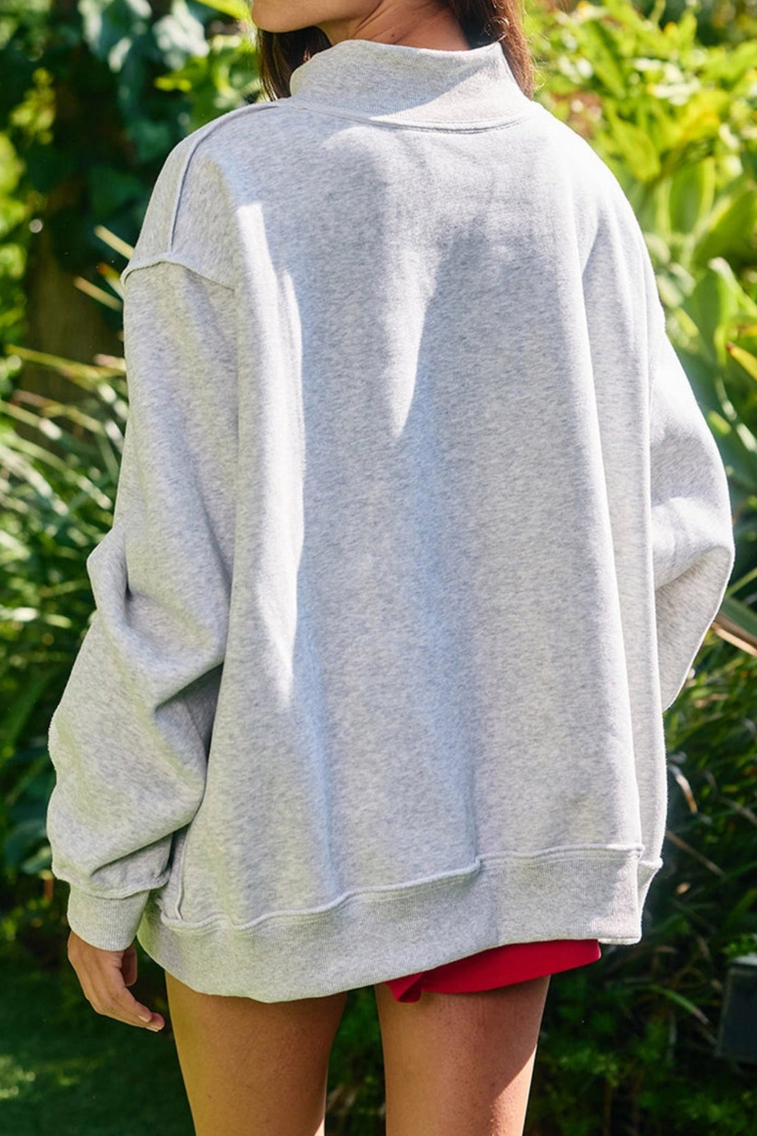 Light Grey Glitter Letter Game Day Mock Neck Casual Graphic Sweatshirt