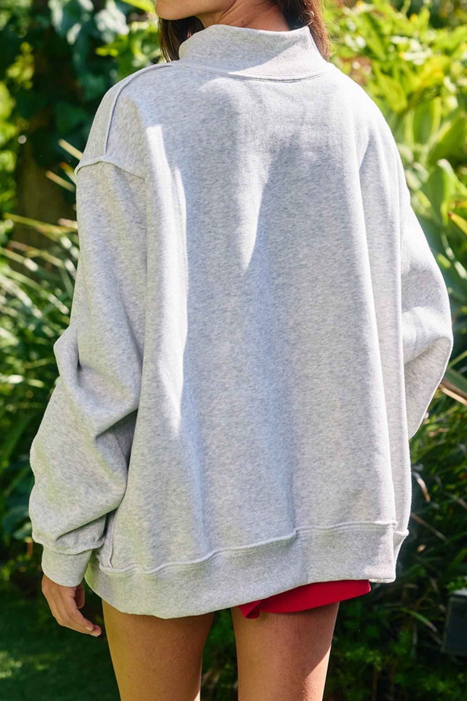 Light Grey Glitter Letter Game Day Mock Neck Casual Graphic Sweatshirt